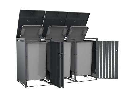Anthracite Galvanized Steel Wheelie Bin Cover Pedal Opening | Triple