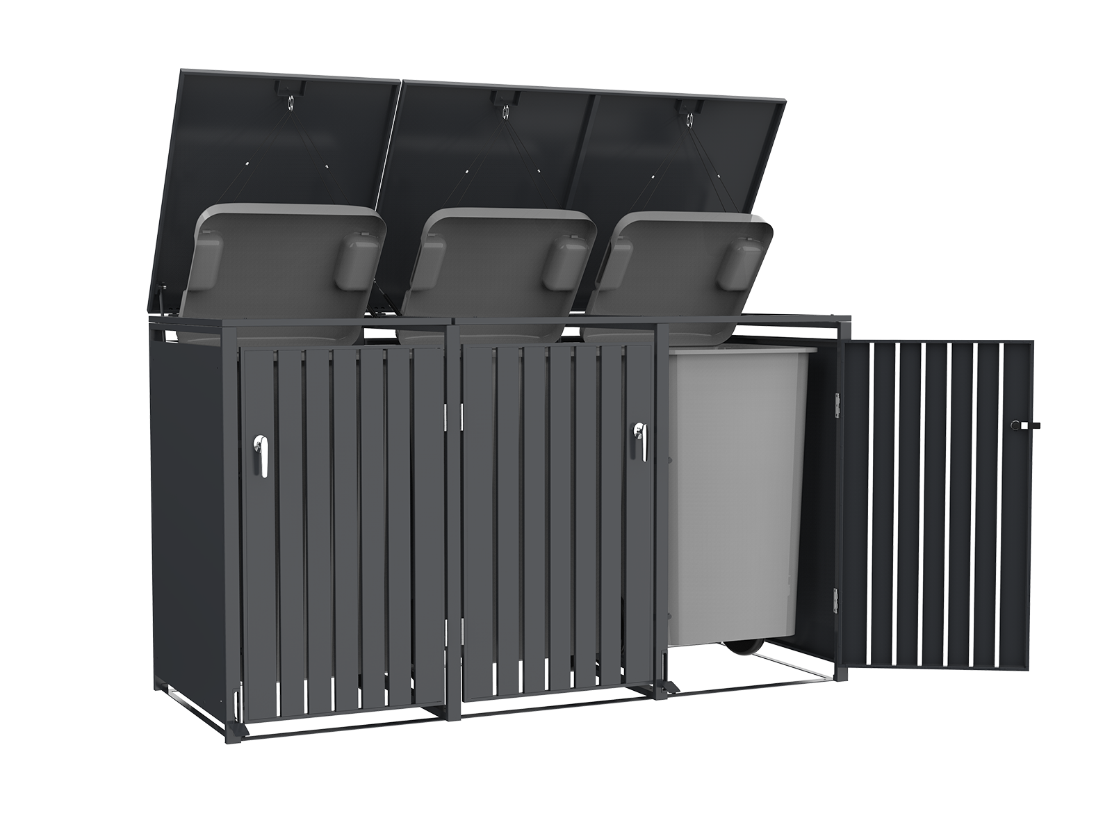Anthracite Galvanized Steel Wheelie Bin Cover Pedal Opening | Triple