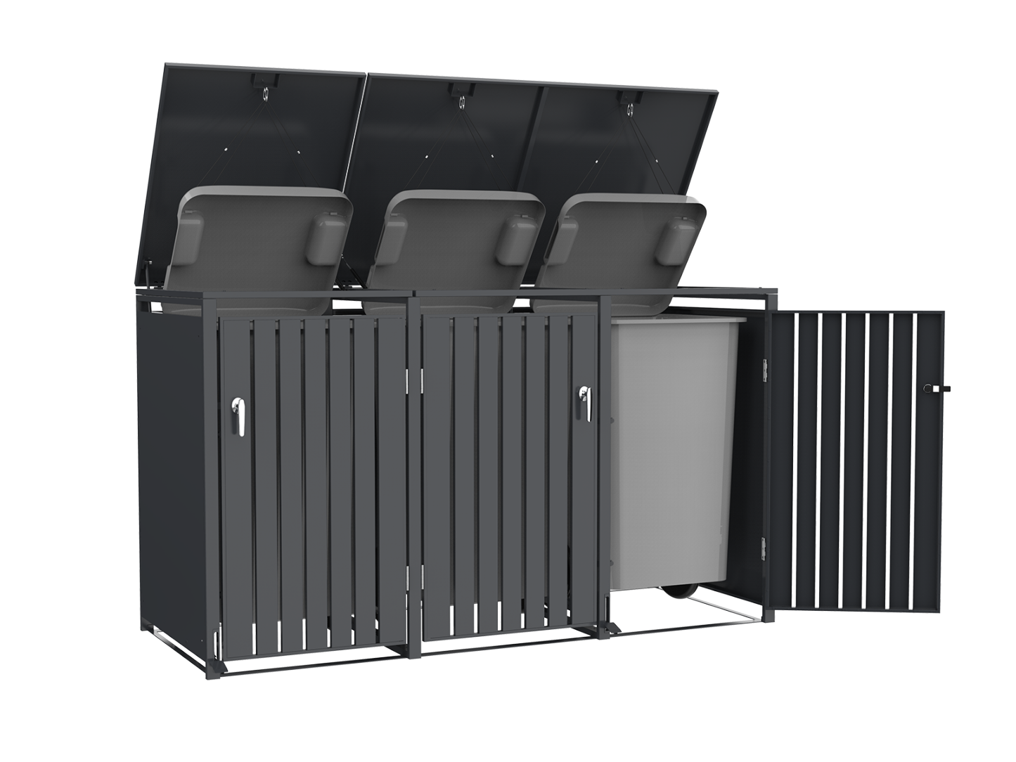 Anthracite Galvanized Steel Wheelie Bin Cover Pedal Opening | Triple