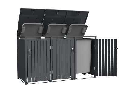 Anthracite Galvanized Steel Wheelie Bin Cover Pedal Opening | Triple