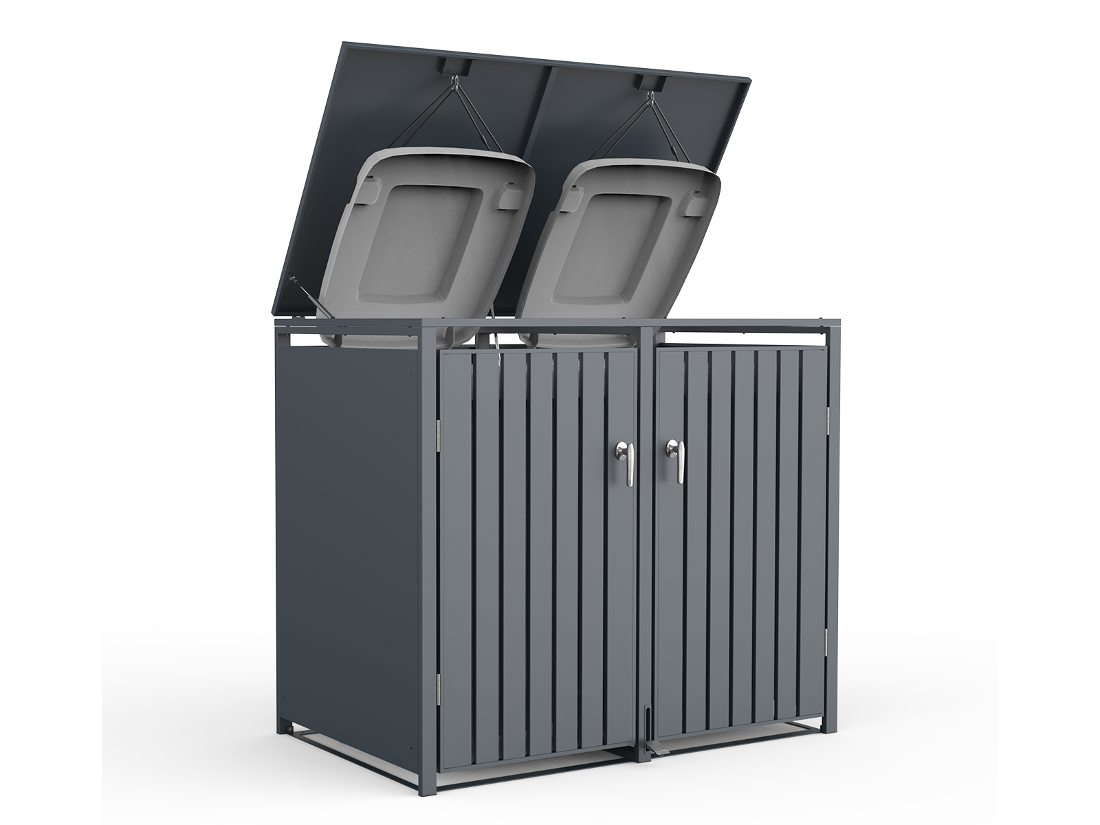 Anthracite Galvanized Steel Wheelie Bin Cover Pedal Opening | Double