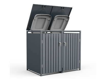 Anthracite Galvanized Steel Wheelie Bin Cover Pedal Opening | Double