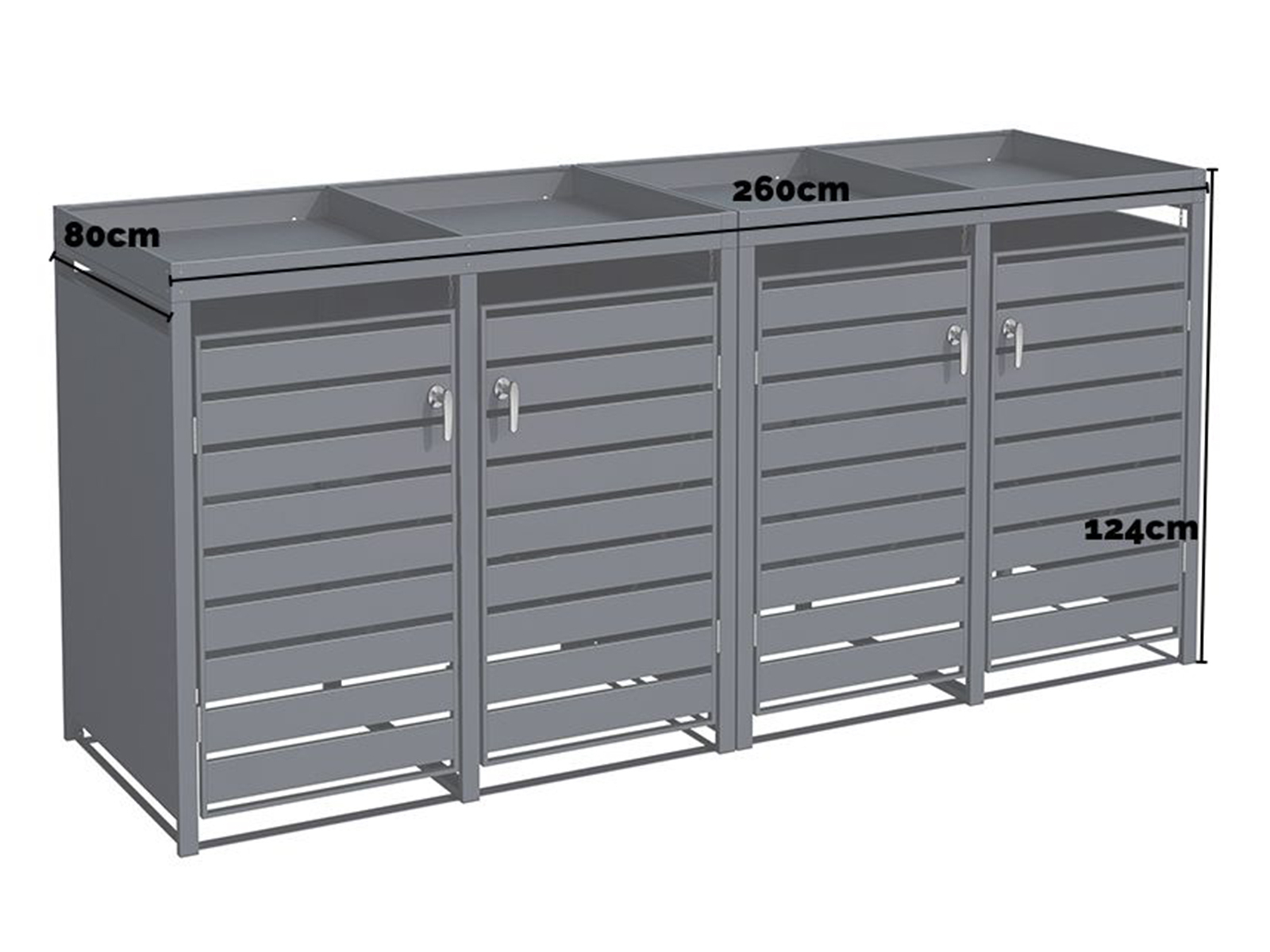 Anthracite Galvanized Steel Wheelie Bin Cover with Planter | Quad Set