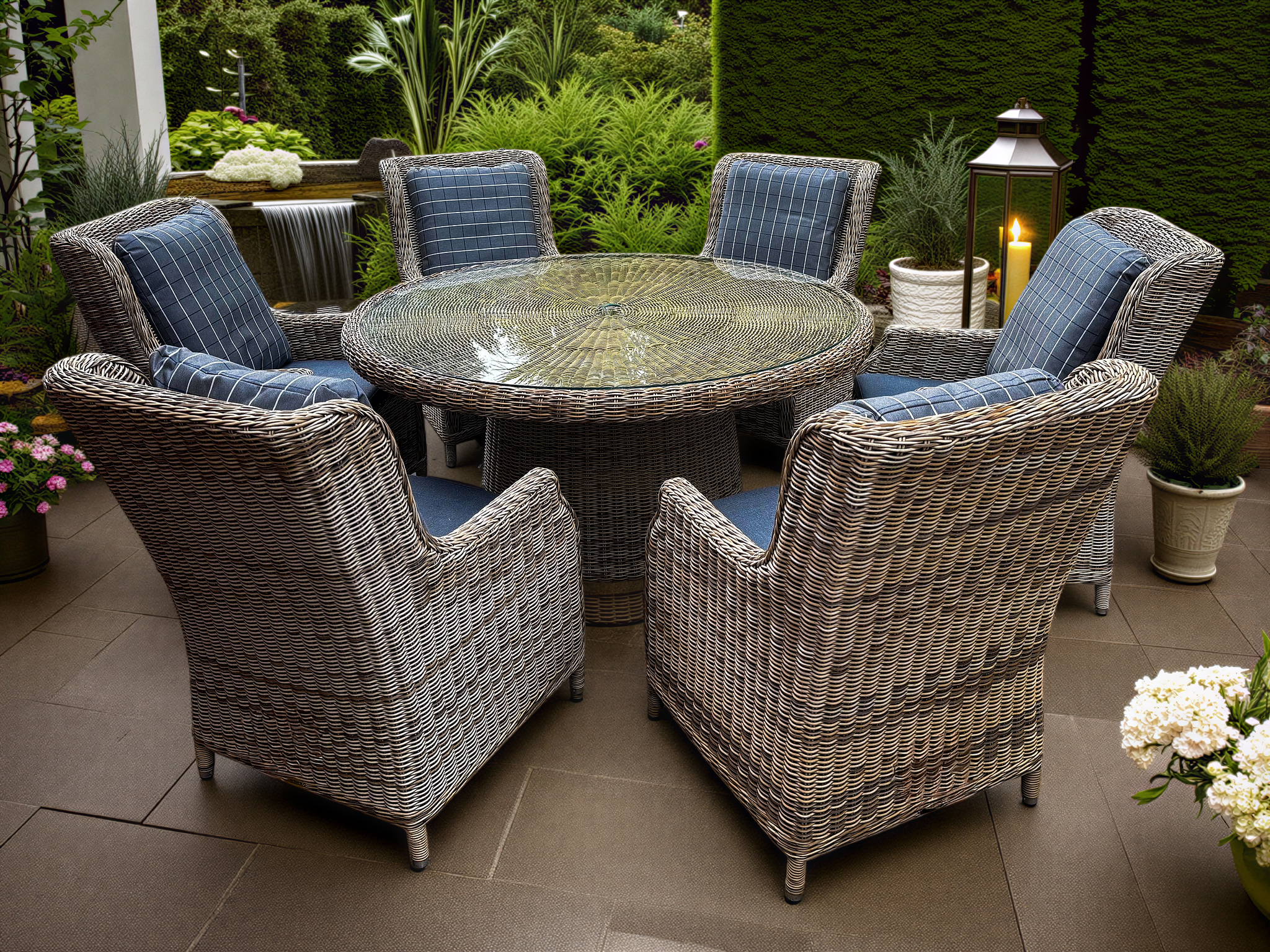 Seville 6 Dining Armchair Round Set-Garden Furniture Centre-Dining Set,Outdoor Dining,Outdoor Furniture,Rattan Furniture,Rattan Sets-{collection_title}