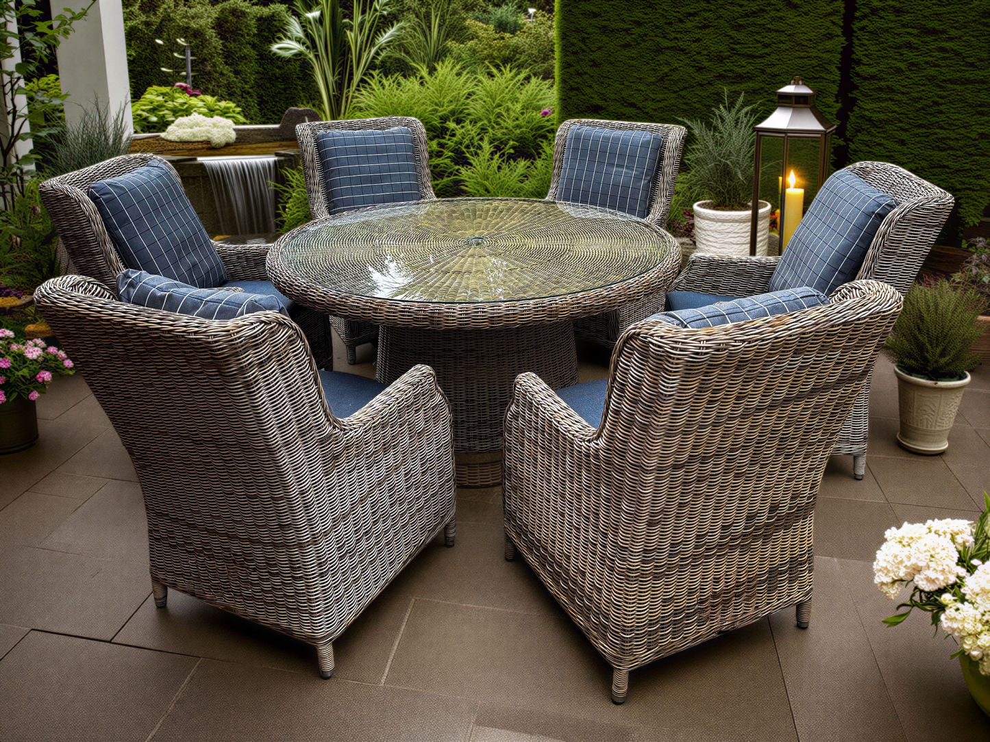 Seville 6 Dining Armchair Round Set-Garden Furniture Centre-Dining Set,Outdoor Dining,Outdoor Furniture,Rattan Furniture,Rattan Sets-{collection_title}