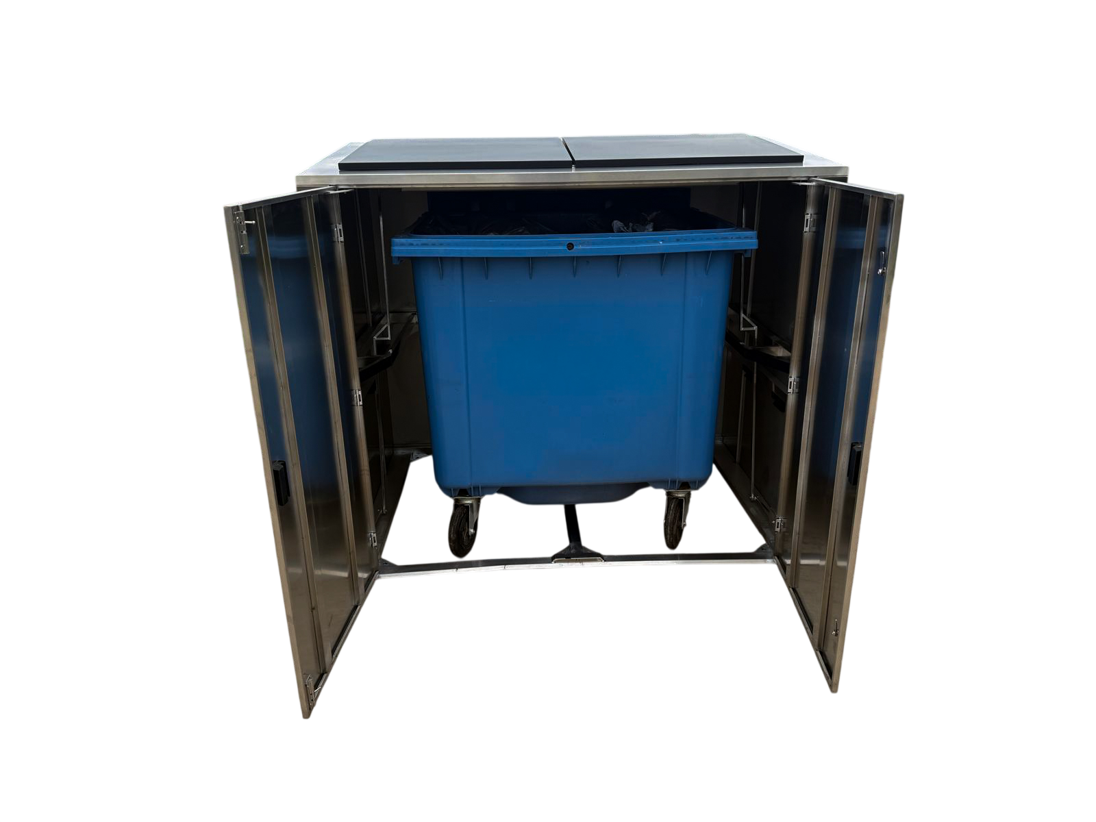 Outdoor Stainless Steel Wheelie Bin Storage Unit with Pedal Lid | 1100L