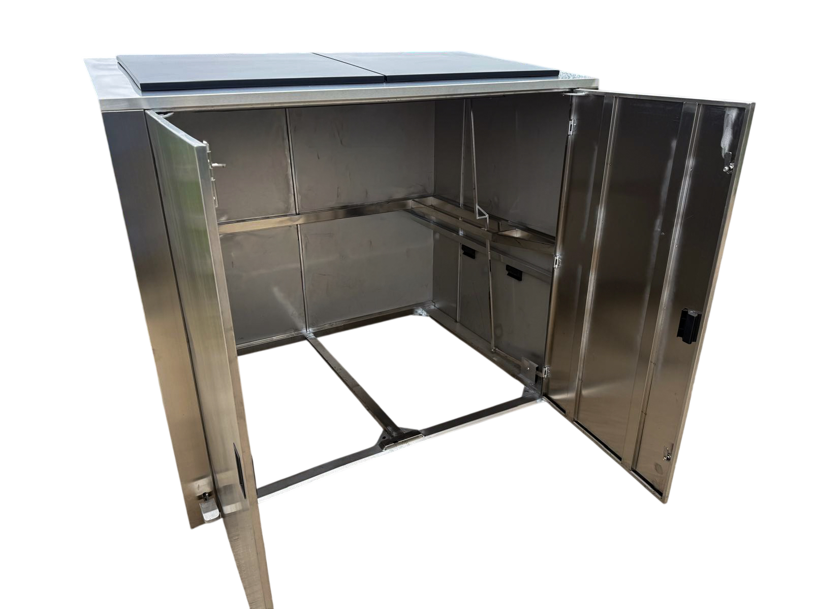 Stainless Steel Outdoor Wheelie Bin Storage Unit with Pedal Lid | 1100L