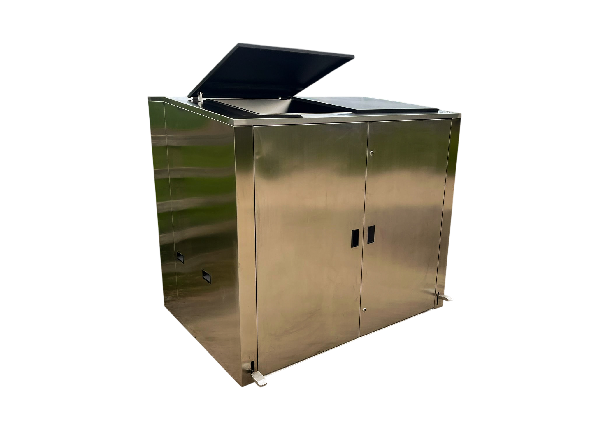 Stainless Steel Outdoor Wheelie Bin Storage Unit with Pedal Lid | 1100L