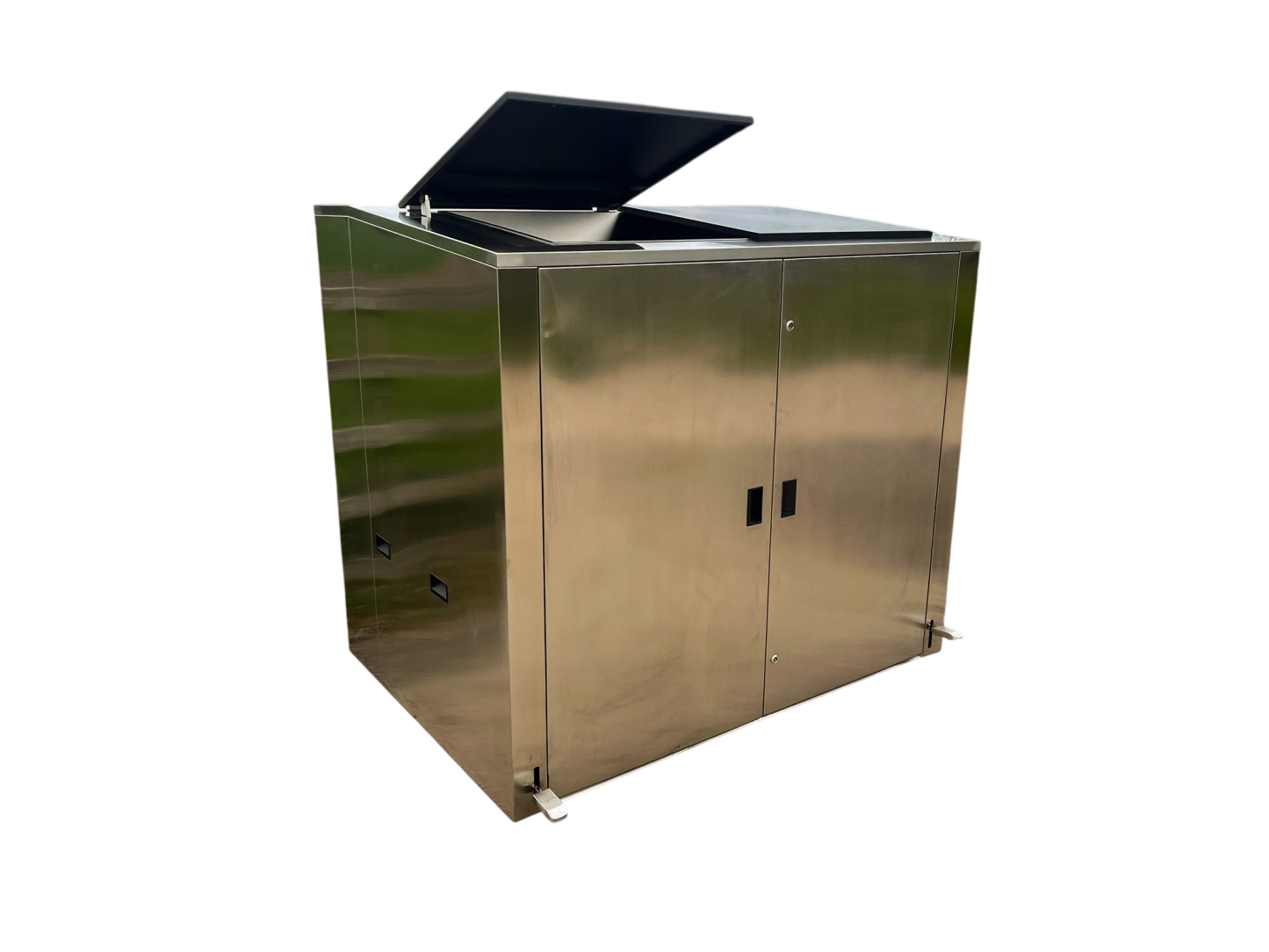 Stainless Steel Outdoor Wheelie Bin Storage Unit with Pedal Lid | 1100L