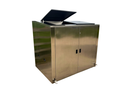 Stainless Steel Outdoor Wheelie Bin Storage Unit with Pedal Lid | 1100L