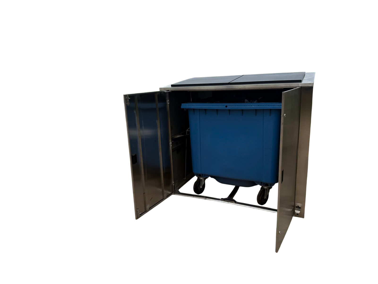 Stainless Steel Outdoor Wheelie Bin Storage Unit with Pedal Lid | 1100L