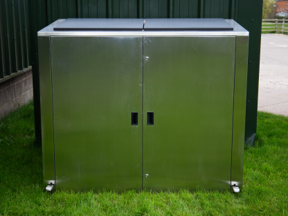 Stainless Steel Outdoor Wheelie Bin Storage Unit with Pedal Lid | 1100L