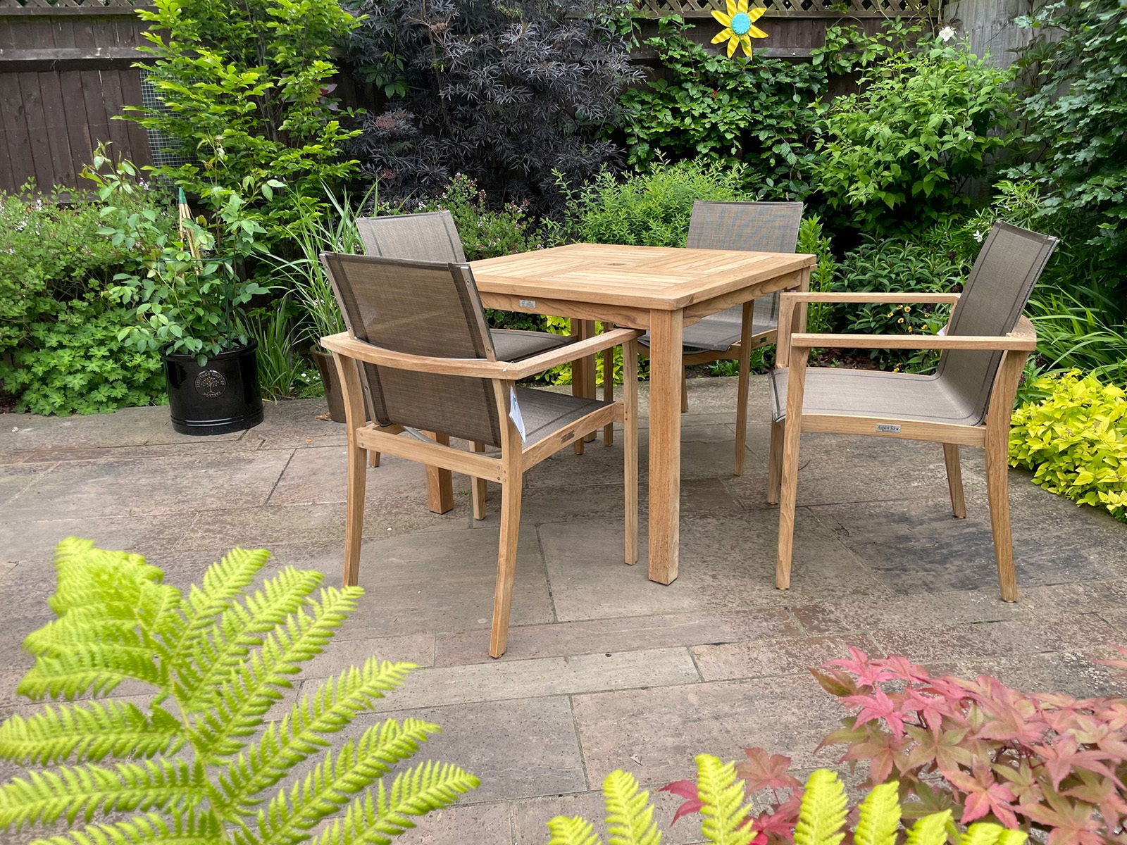Windsor 90cm Table & 4 TNT Deluxe Stacking Chairs | FSC® Certified-Garden Furniture Centre-HighRange,Teak,Tables,FSC®,Outdoor Dining-{collection_title}
