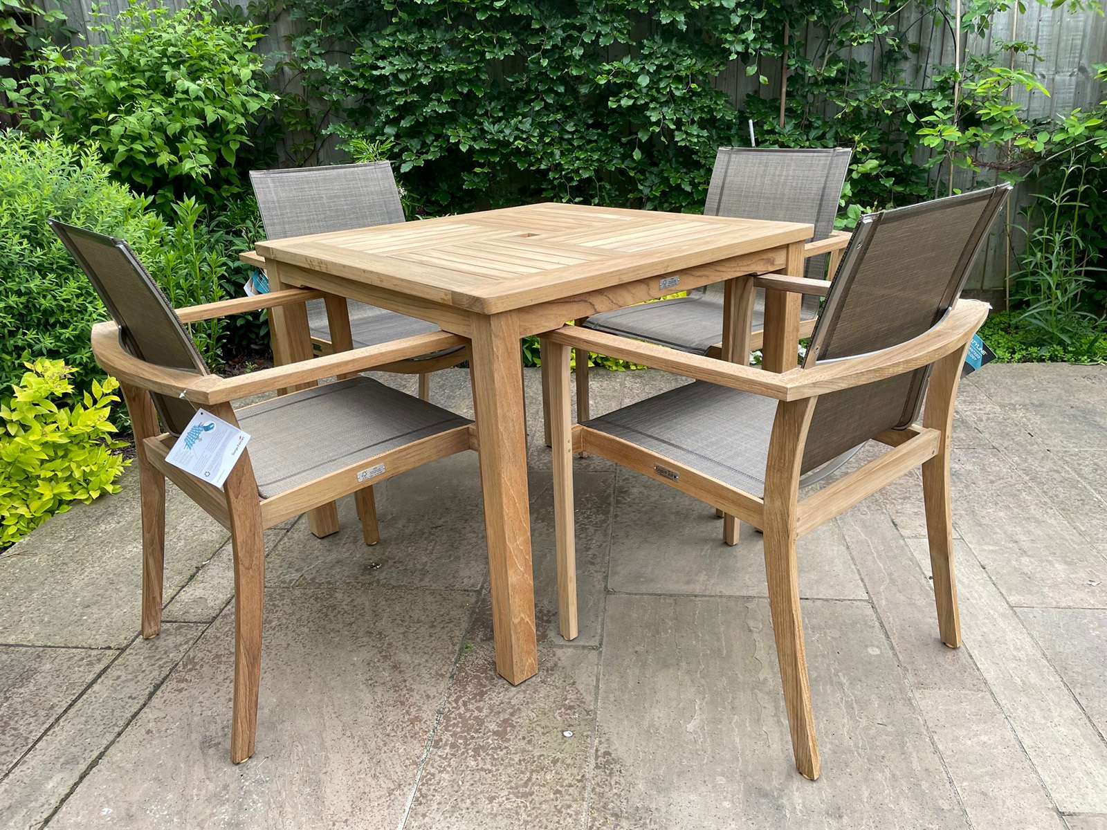 Windsor 90cm Table & 4 TNT Deluxe Stacking Chairs | FSC® Certified-Garden Furniture Centre-HighRange,Teak,Tables,FSC®,Outdoor Dining-{collection_title}