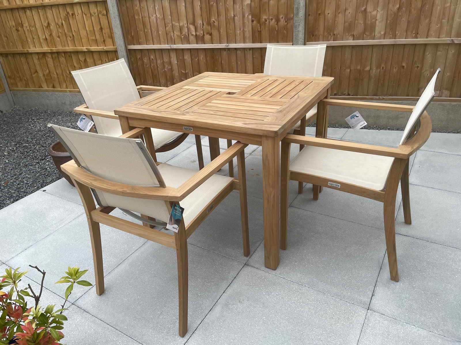 Windsor 90cm Table & 4 TNT Deluxe Stacking Chairs | FSC® Certified-Garden Furniture Centre-HighRange,Teak,Tables,FSC®,Outdoor Dining-{collection_title}