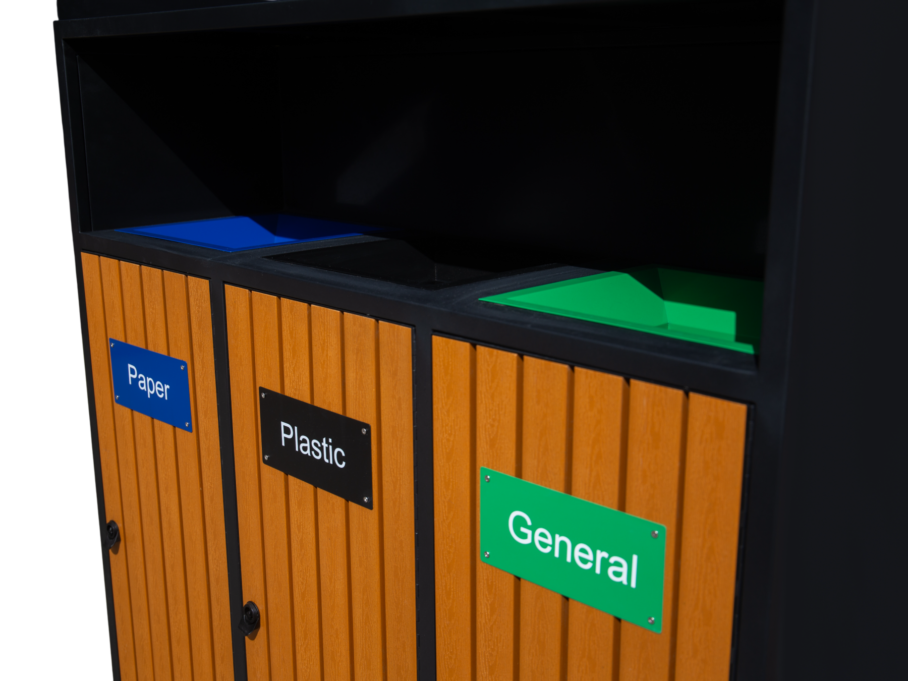 Wood Effect Galvanized Steel Outdoor Recycling Bin Station | Triple