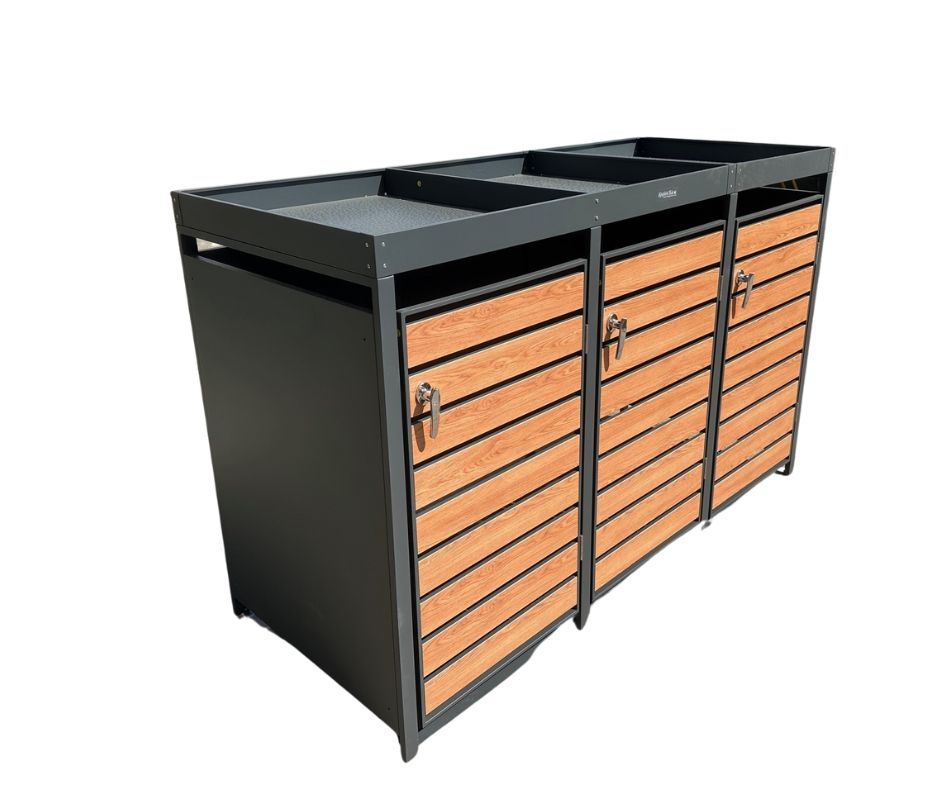 Galvanized Steel Wheelie Bin Cover Wood Effect With Planters | Triple -Garden Furniture Centre-MidInstock,instock,MidRange,Planter,Wood Effect,Accessories,Wheelie Bin Covers,Garden Planters,Storage Accessories,Wheelie Bin Storage,Triple-{collection_title}