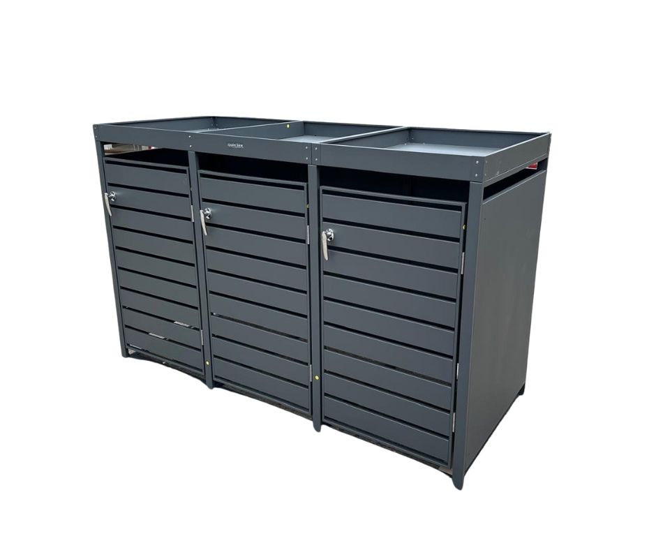 Anthracite Galvanized Steel Wheelie Bin Cover with Planter | Triple