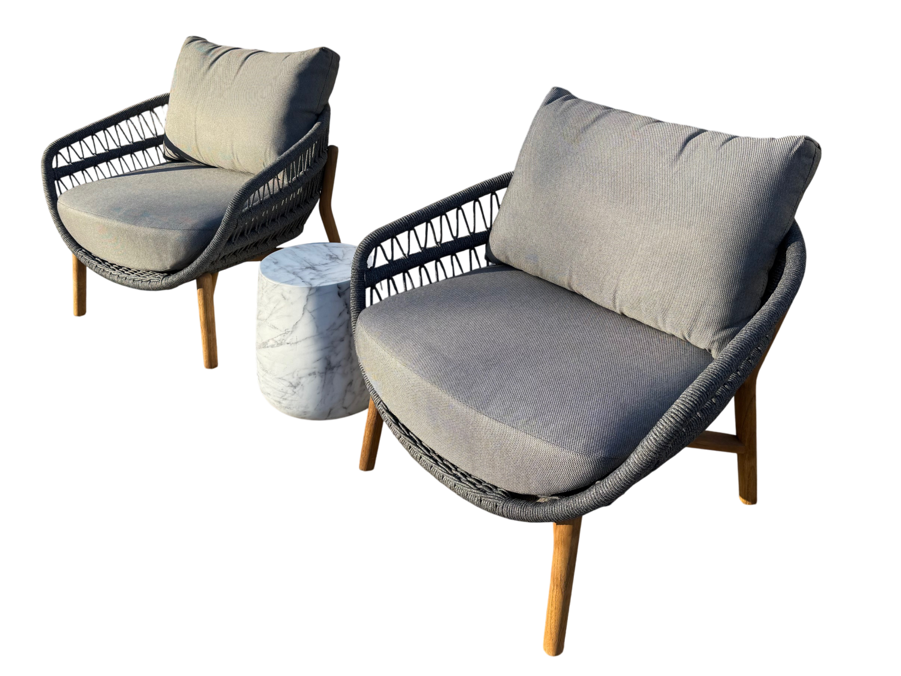 Vasca Rope 2 Chair Lounge Set with Tuscany Faux Marble Side Table