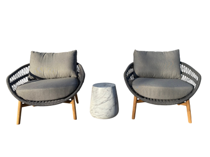 Vasca Rope 2 Chair Lounge Set with Tuscany Faux Marble Side Table