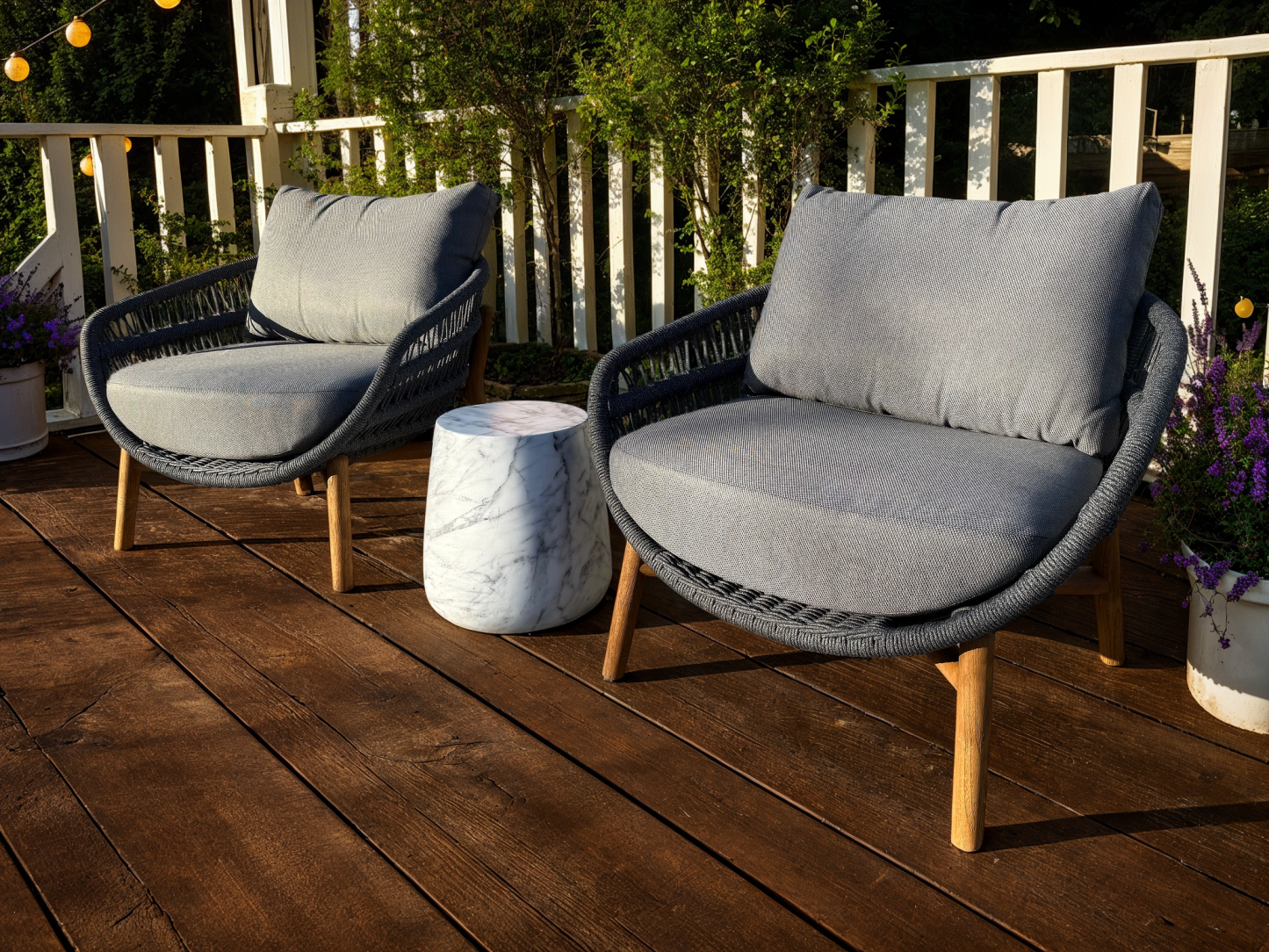 Vasca Rope 2 Chair Lounge Set with Tuscany Faux Marble Side Table