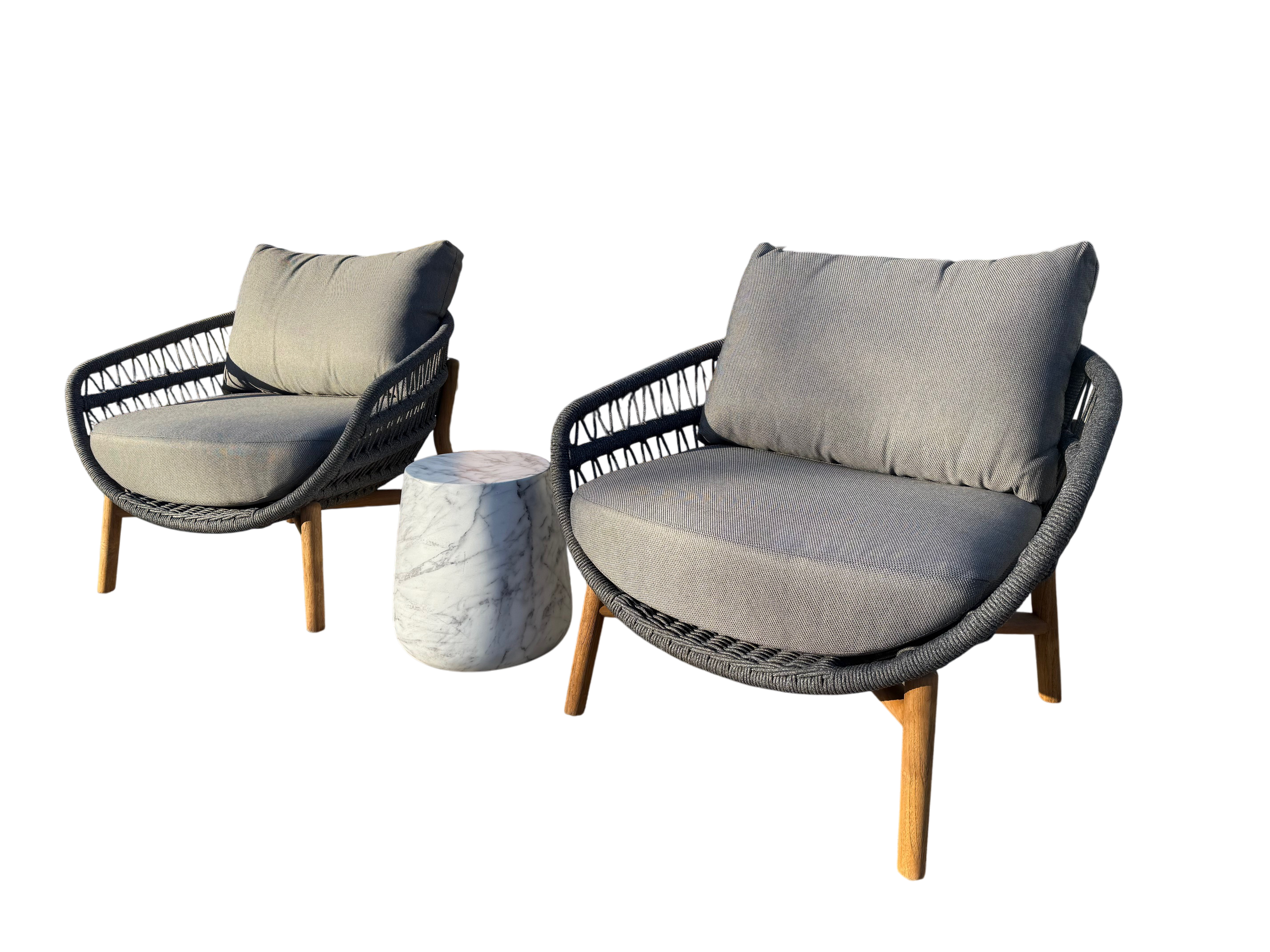 Vasca Rope 2 Chair Lounge Set with Tuscany Faux Marble Side Table