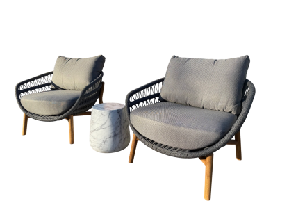 Vasca Rope 2 Chair Lounge Set with Tuscany Faux Marble Side Table