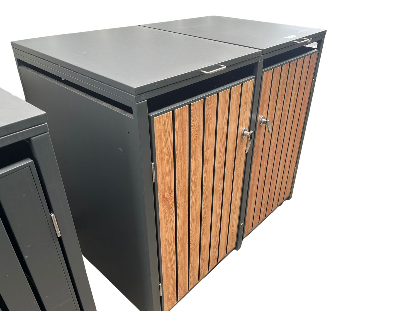 Galvanized Steel Wheelie Bin Cover Wood Effect | Double | Ex-Display-Garden Furniture Centre-MidRange,Accessories,Wheelie Bin Covers,Storage Accessories,Wheelie Bin Storage,Wood Effect,Double,Top Opening,Ex-Display,Showroom exdis,Sale-{collection_title}