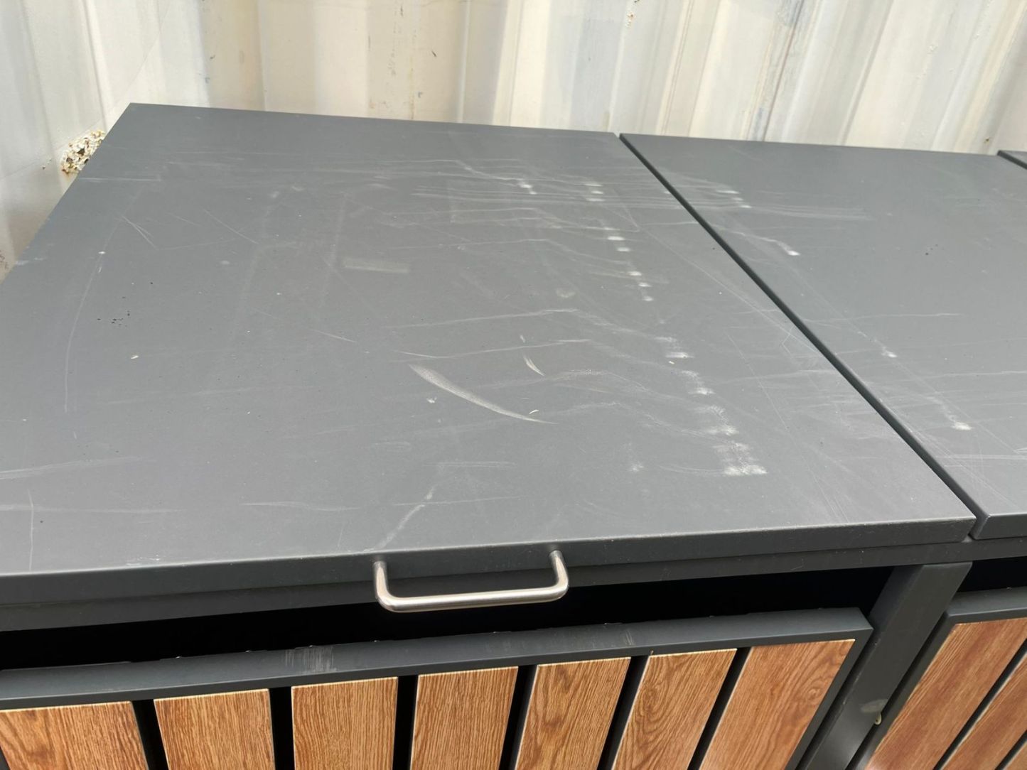 Galvanized Steel Wheelie Bin Cover Wood Effect | Double | Ex-Display-Garden Furniture Centre-MidRange,Accessories,Wheelie Bin Covers,Storage Accessories,Wheelie Bin Storage,Wood Effect,Double,Top Opening,Ex-Display,Showroom exdis,Sale-{collection_title}