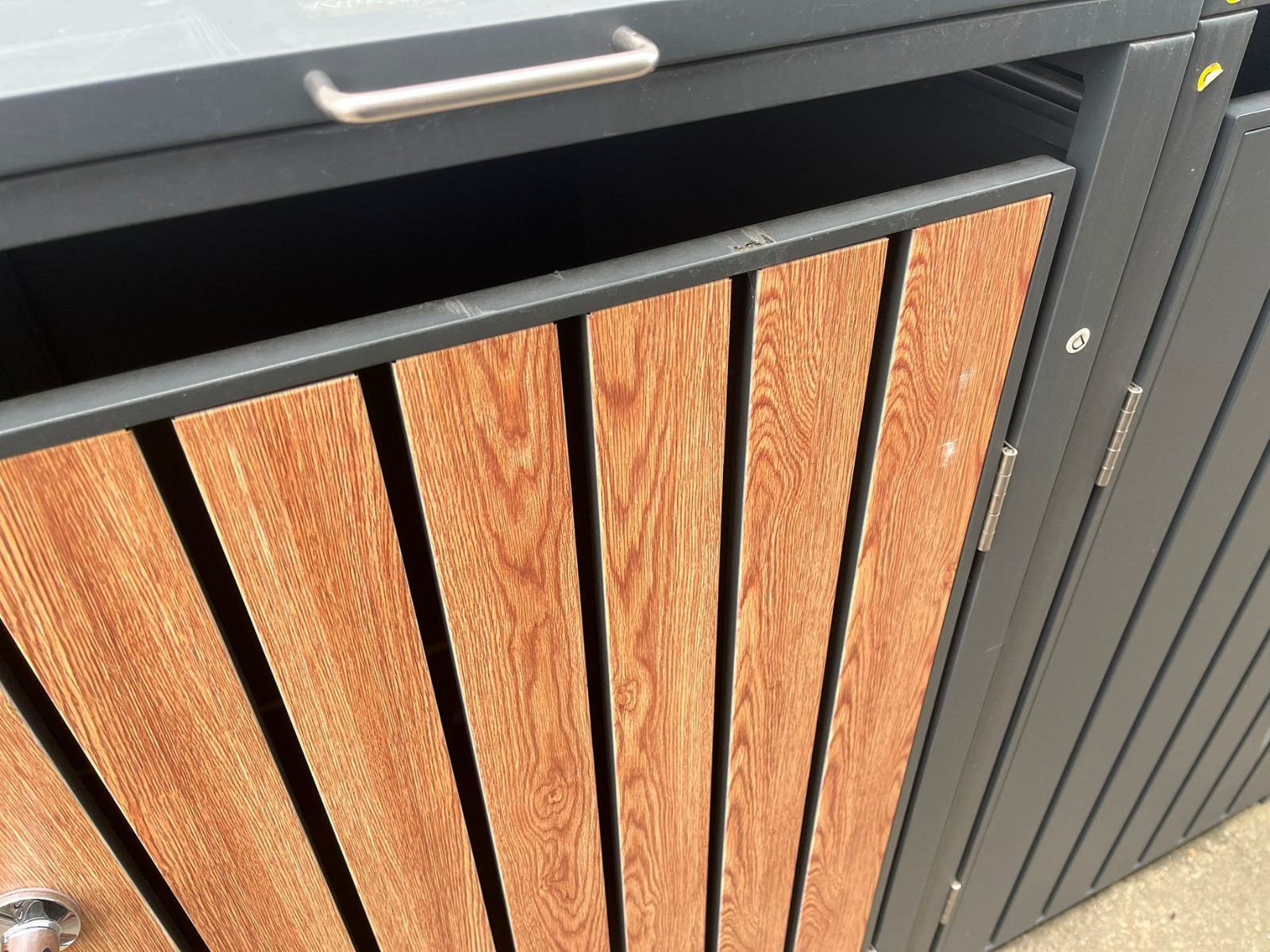 Galvanized Steel Wheelie Bin Cover Wood Effect | Double | Ex-Display-Garden Furniture Centre-MidRange,Accessories,Wheelie Bin Covers,Storage Accessories,Wheelie Bin Storage,Wood Effect,Double,Top Opening,Ex-Display,Showroom exdis,Sale-{collection_title}
