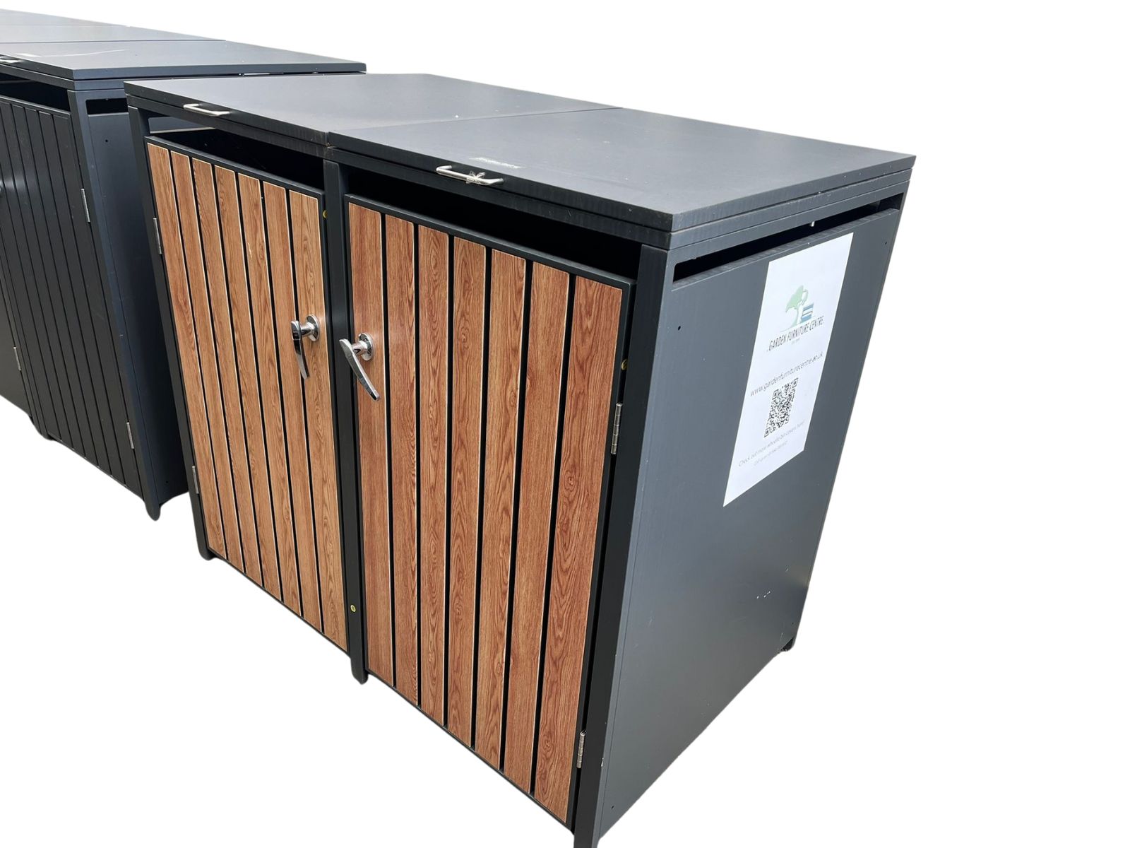 Galvanized Steel Wheelie Bin Cover Wood Effect | Double | Ex-Display-Garden Furniture Centre-MidRange,Accessories,Wheelie Bin Covers,Storage Accessories,Wheelie Bin Storage,Wood Effect,Double,Top Opening,Ex-Display,Showroom exdis,Sale-{collection_title}
