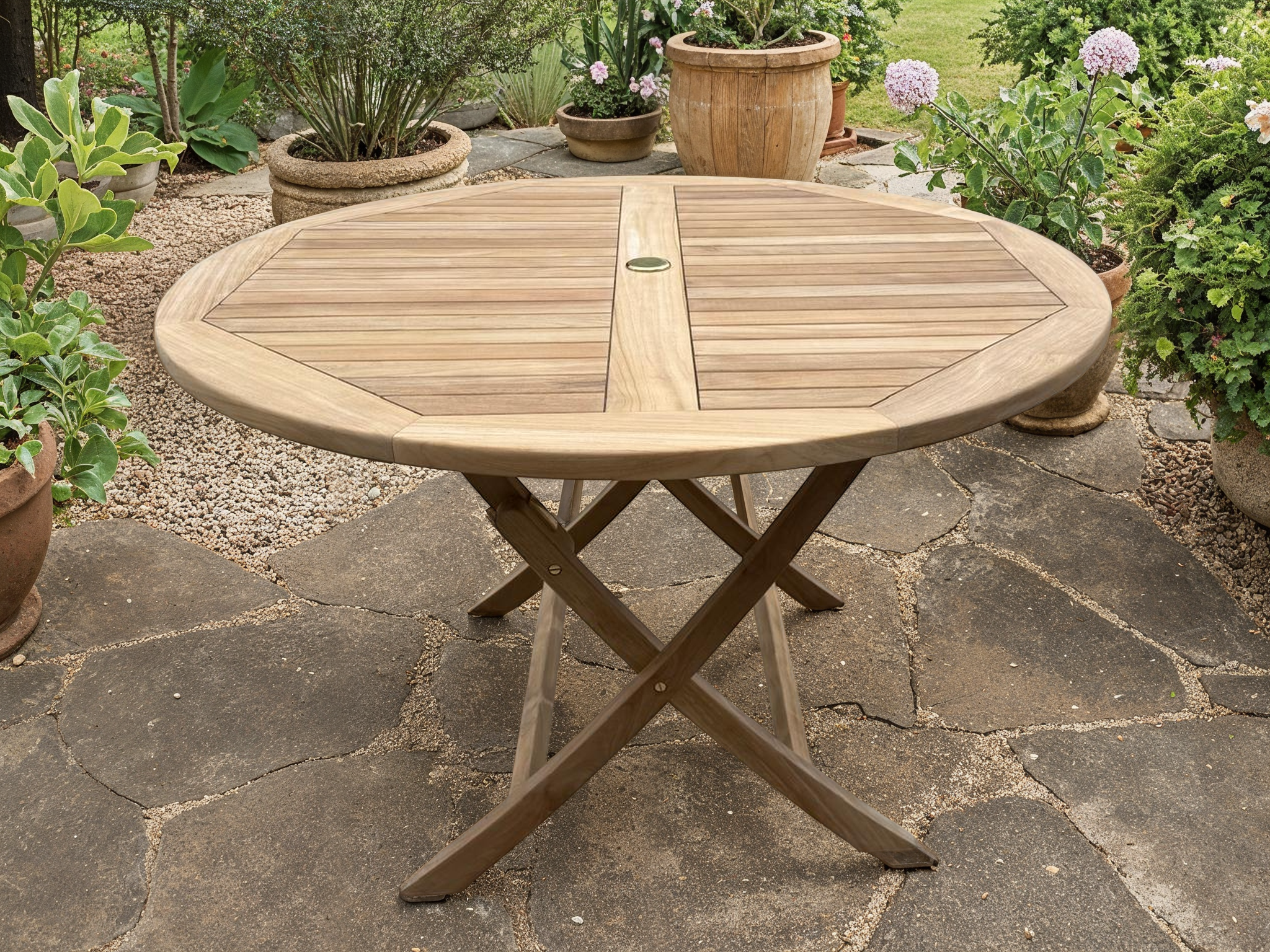 Henley Round Folding Table -120cm Diameter -Garden Furniture Centre-MidRange,Outdoor Dining,Dining Table,Outdoor Furniture,Teak Garden Furniture,Teak,Tables,Teak Tables-{collection_title}