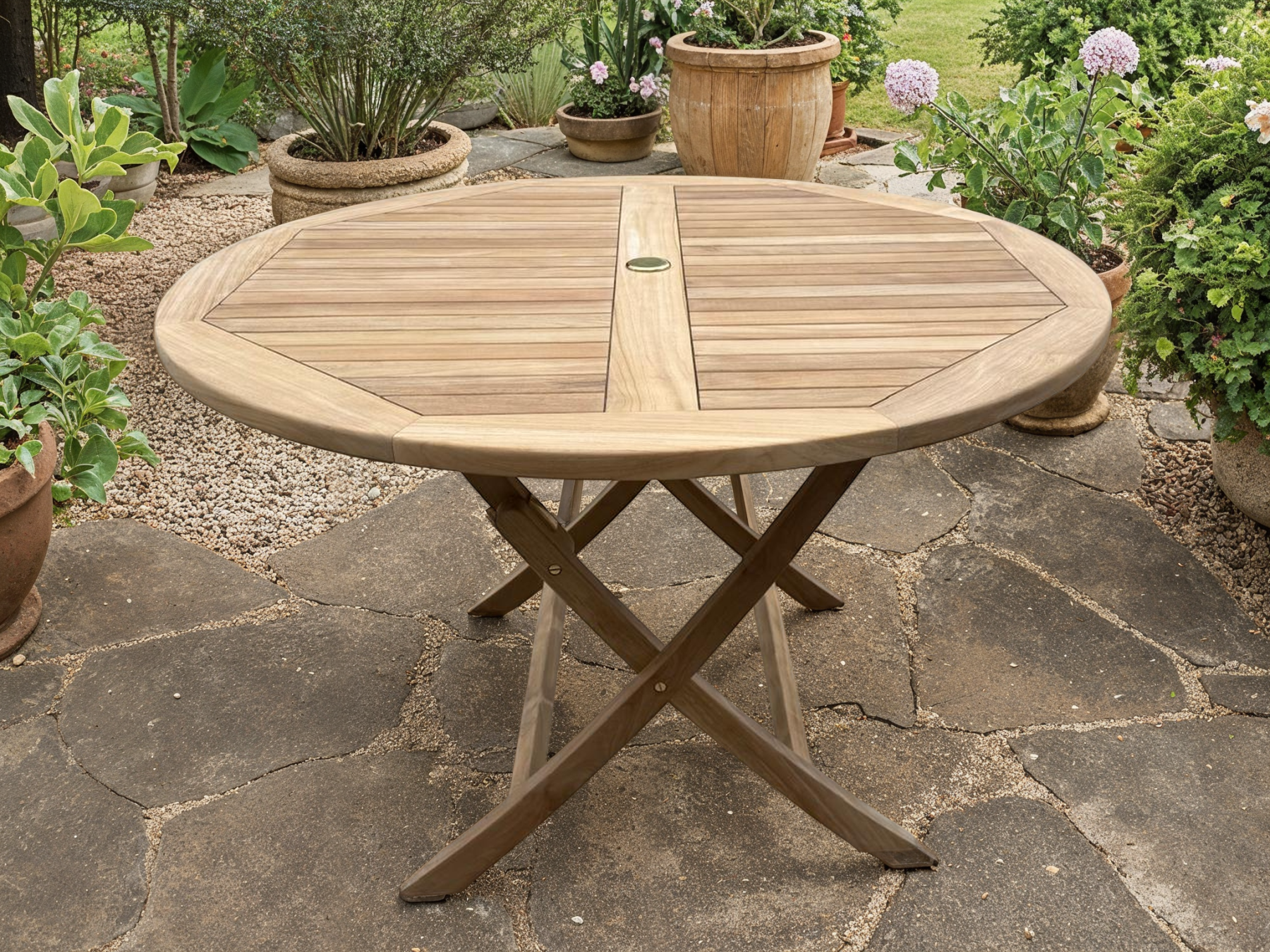 Henley Round Folding Table -120cm Diameter -Garden Furniture Centre-MidRange,Outdoor Dining,Dining Table,Outdoor Furniture,Teak Garden Furniture,Teak,Tables,Teak Tables-{collection_title}