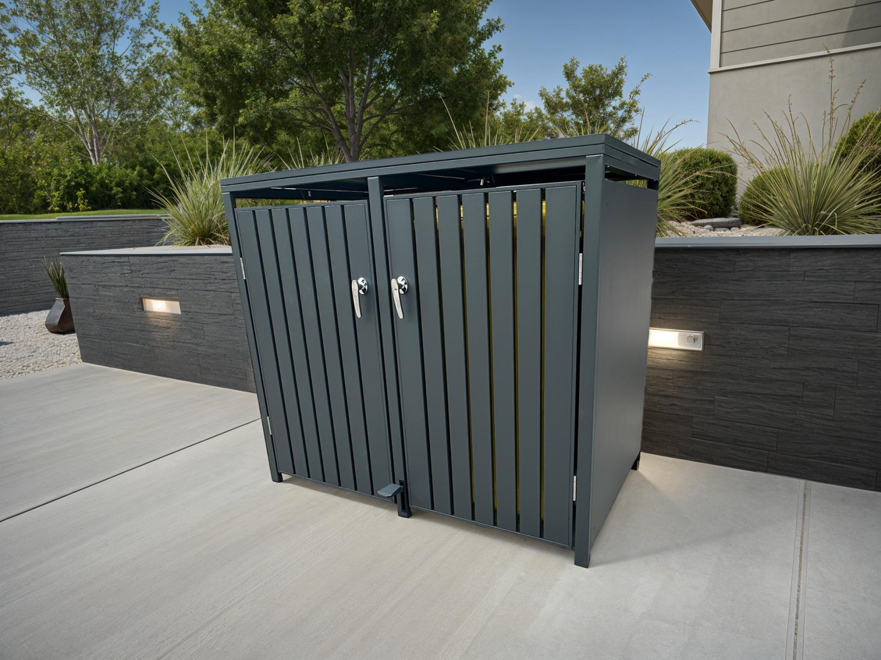 Anthracite Galvanized Steel Wheelie Bin Storage Pedal Opening | Double | November Offers-Garden Furniture Centre-MidRange,Double,Top Opening,Anthracite,Accessories,Wheelie Bin Covers,Storage Accessories,Wheelie Bin Storage,pedal,Sale,Monthly Offers-{collection_title}