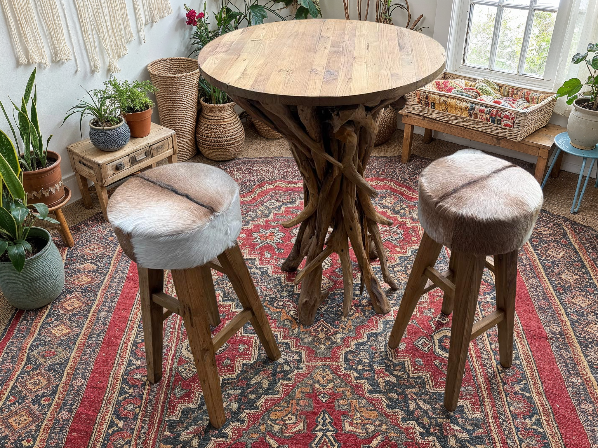 Baka Bar Set | Two Stools-Garden Furniture Centre-Root,Indoor Dining,MidInstock,instock,MidRange,Outdoor Furniture,Teak Garden Furniture,Reclaimed Furniture,Bars & Bar Sets-{collection_title}