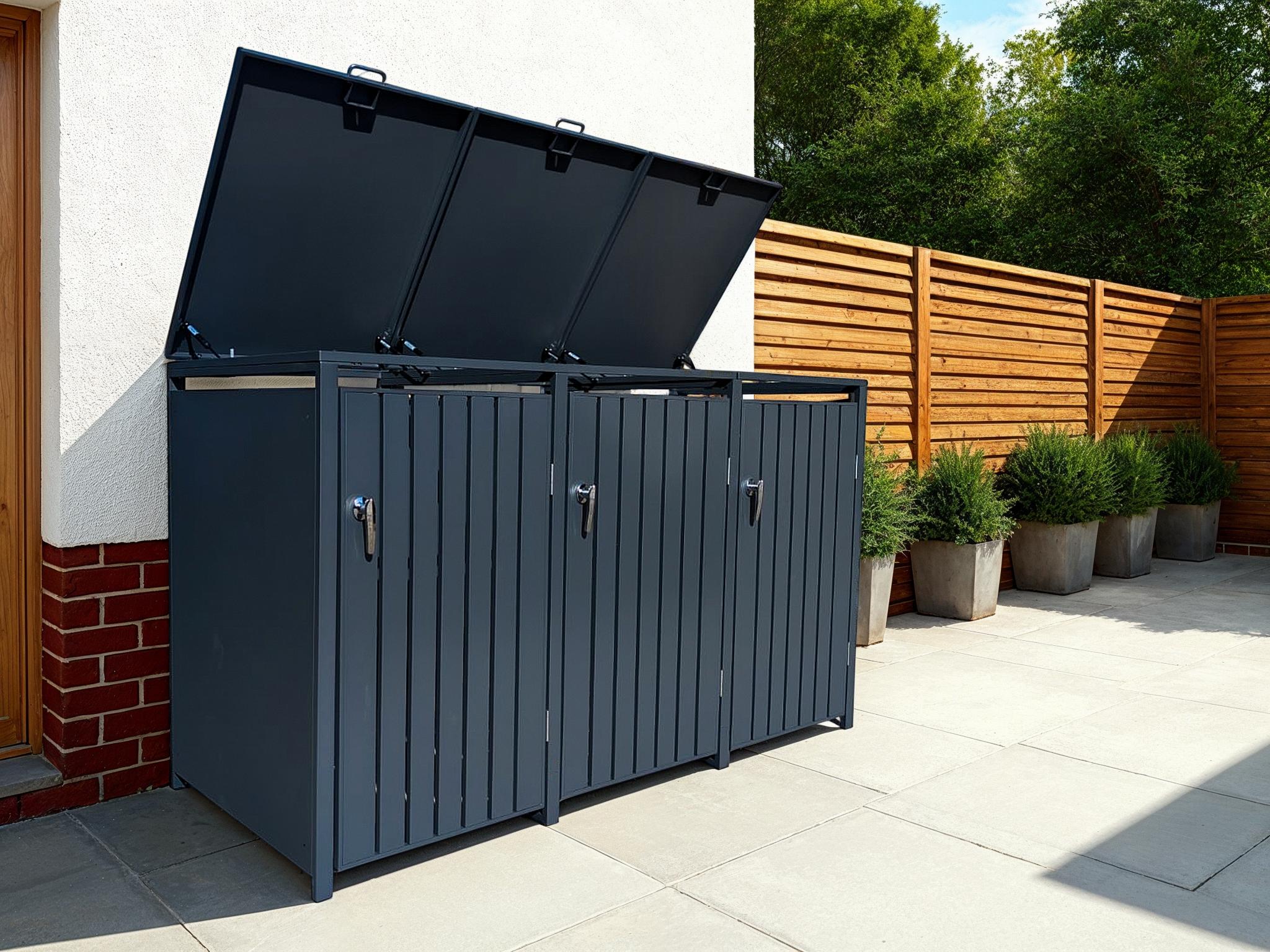Anthracite Galvanised Steel Wheelie Bin Cover | Triple | Pre-Order for Mid-May