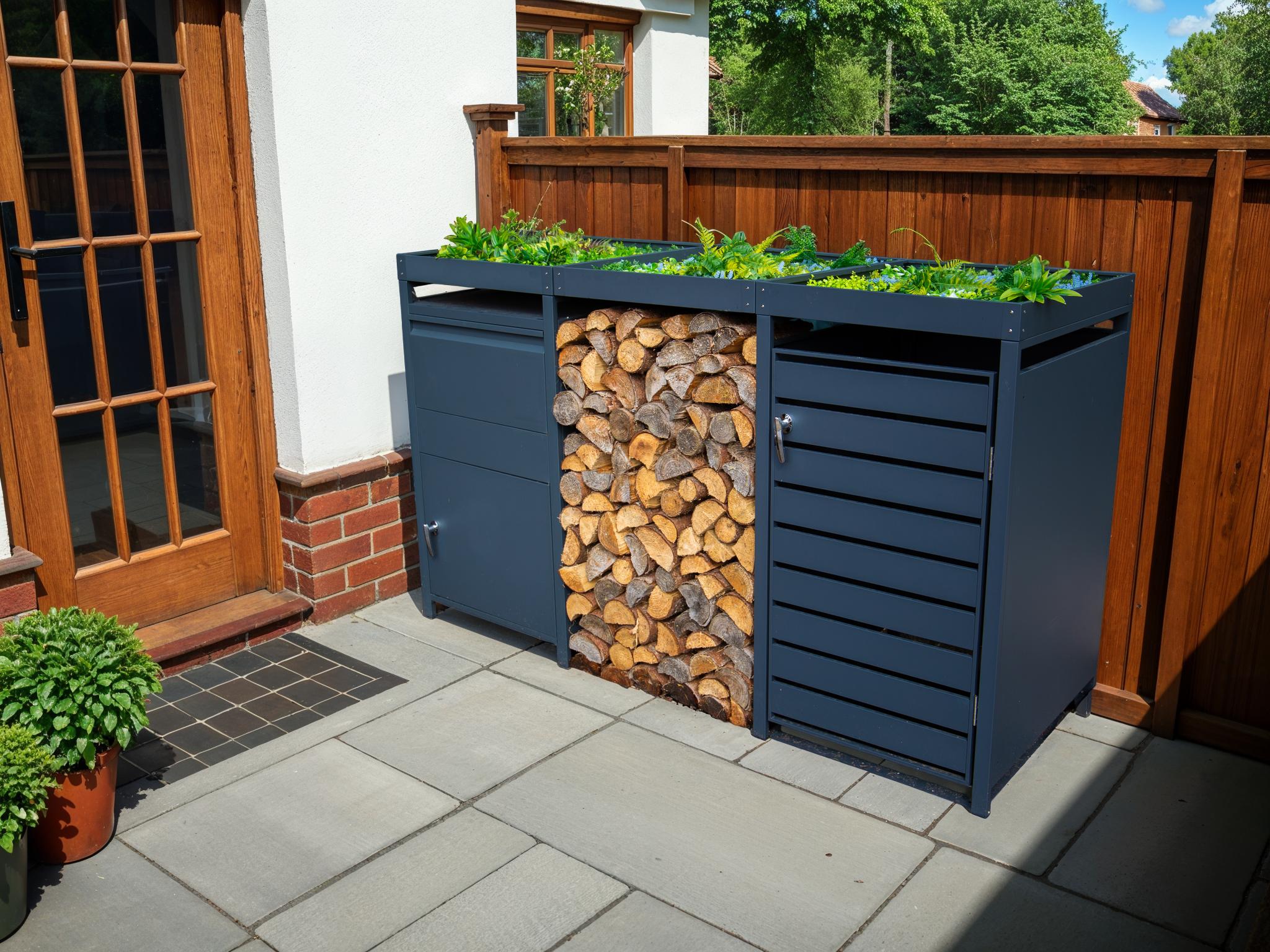 Anthracite Galvanised Steel Wheelie Bin Storage Trio