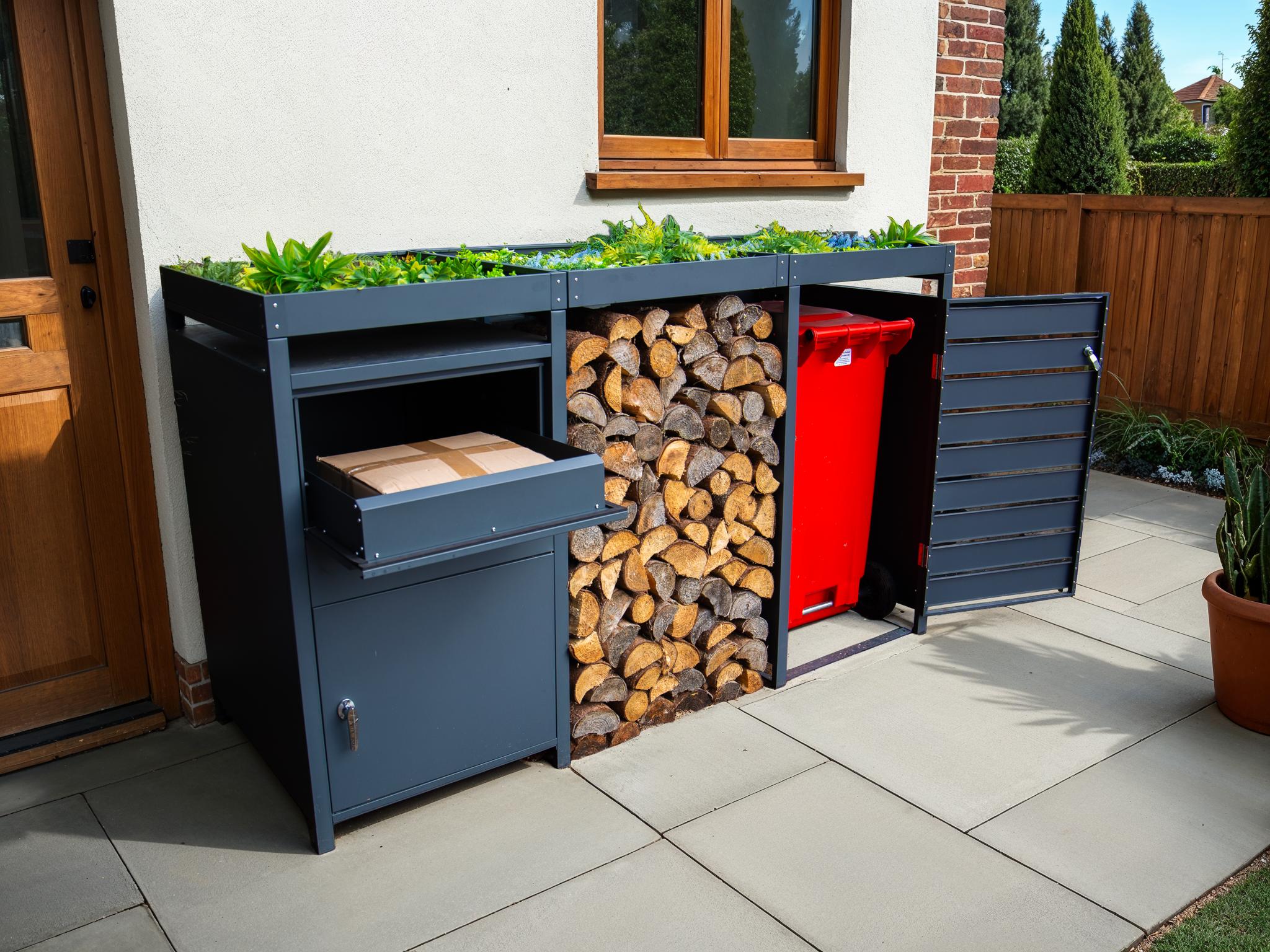 Anthracite Galvanised Steel Wheelie Bin Storage Trio