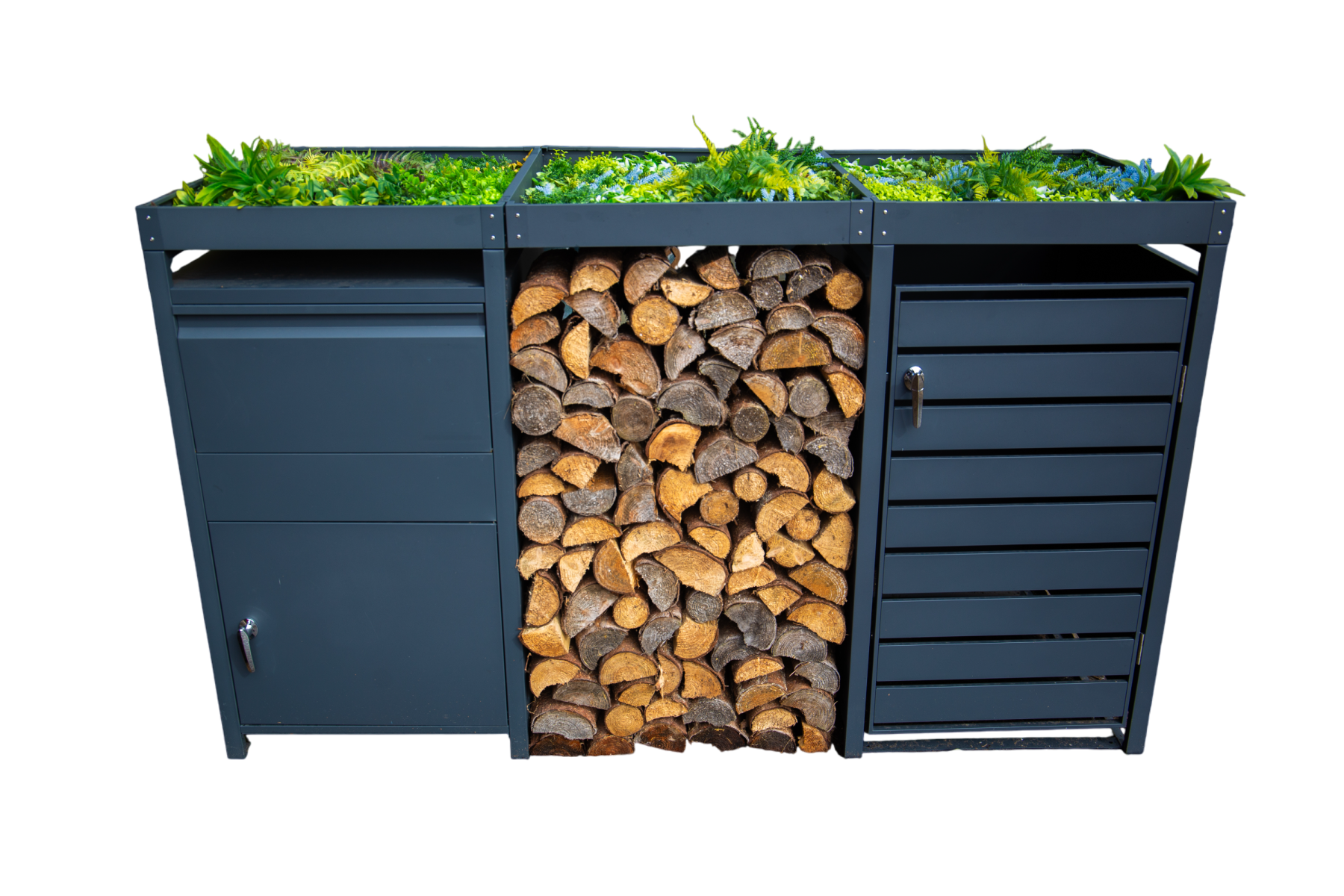 Anthracite Galvanised Steel Wheelie Bin Storage Trio-Garden Furniture Centre-Parcel Box,Log Racks & Stores,MidInstock,instock,MidRange,Wheelie Bin Covers,Anthracite,Planter-{collection_title}