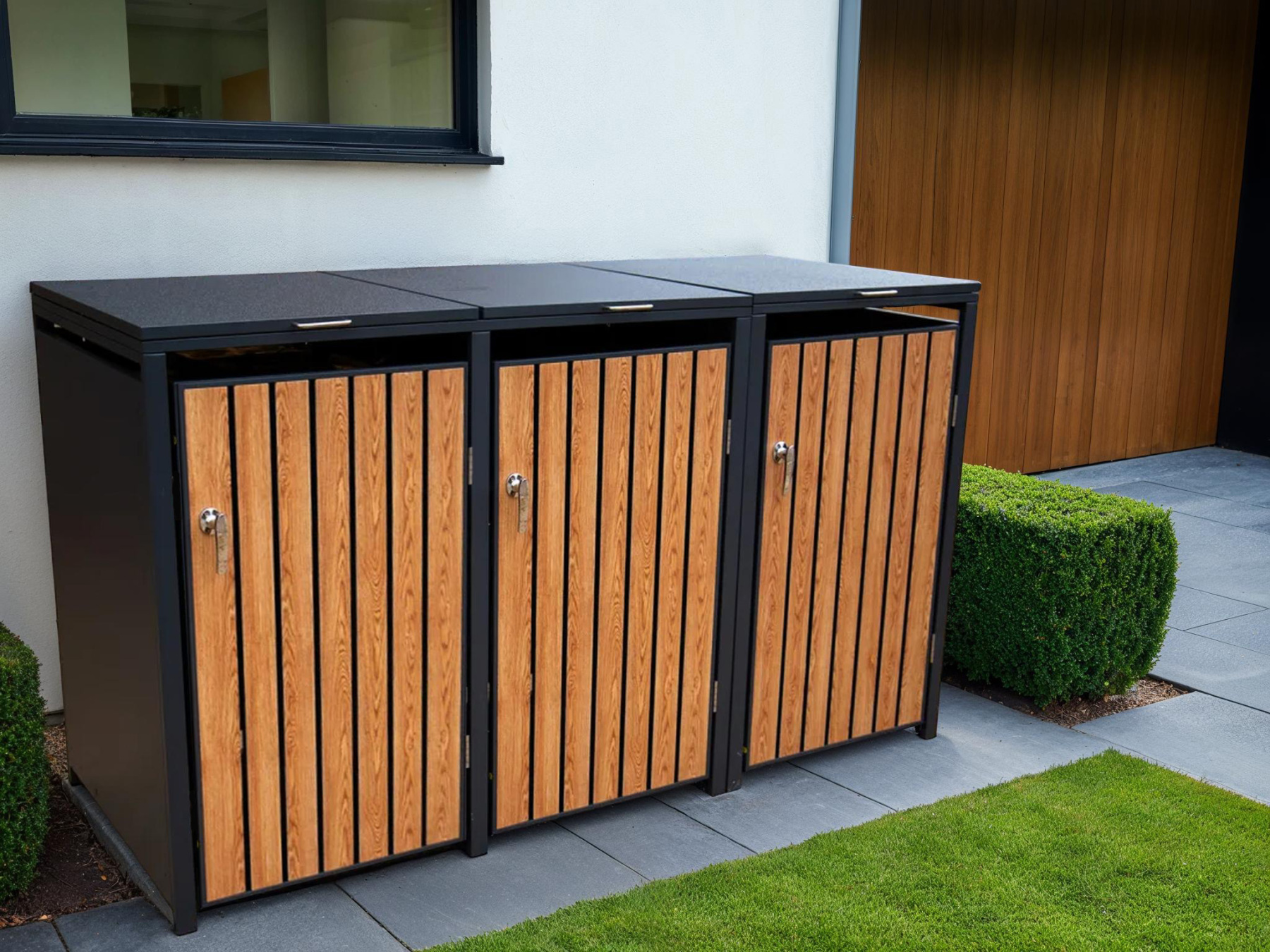 Galvanized Steel Wheelie Bin Cover Wood Effect | Triple -Garden Furniture Centre-MidInstock,instock,MidRange,Accessories,Wheelie Bin Covers,Storage Accessories,Wheelie Bin Storage,Wood Effect,Triple,Top Opening-{collection_title}