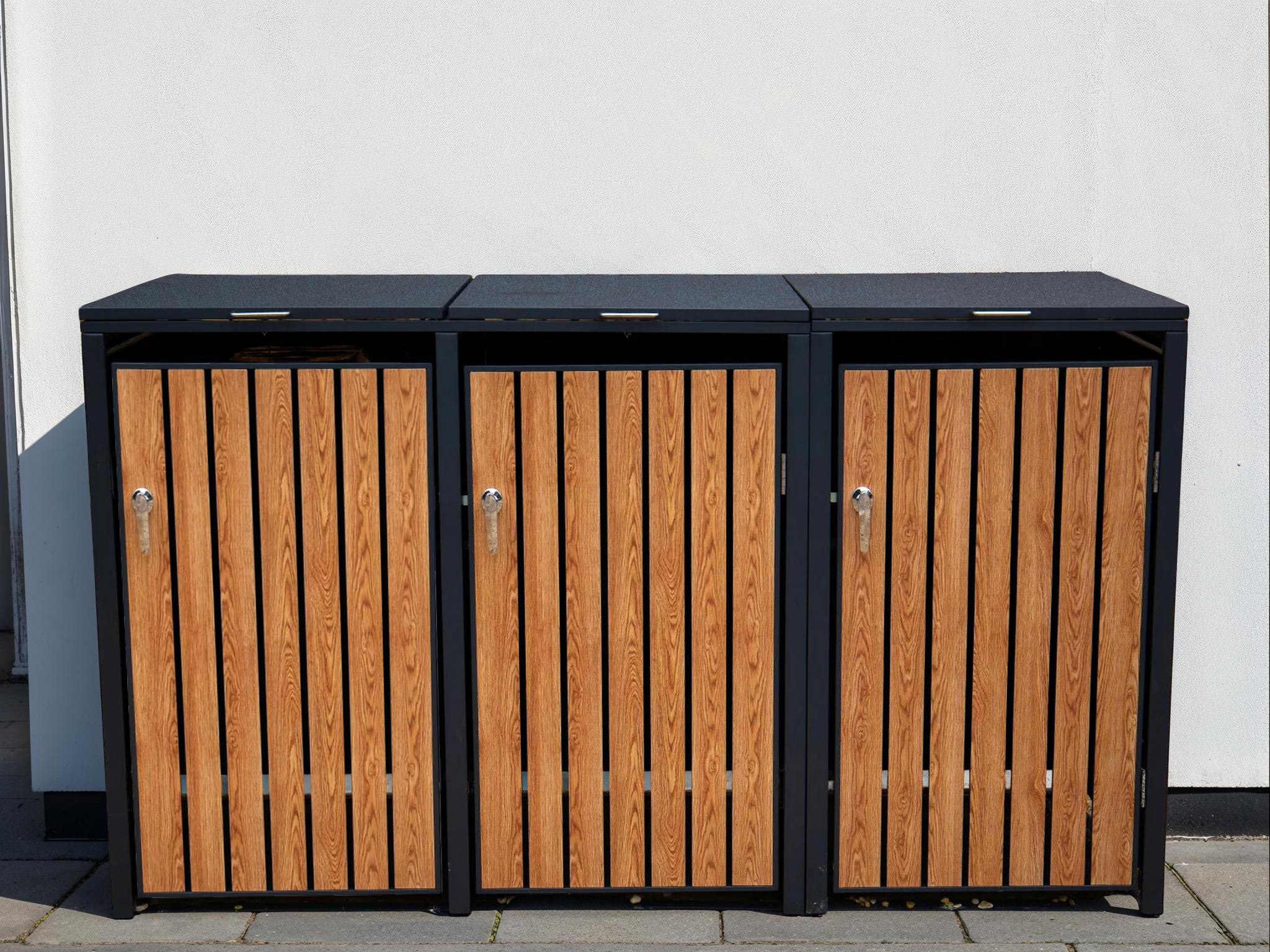 Galvanized Steel Wheelie Bin Cover Wood Effect | Triple -Garden Furniture Centre-MidInstock,instock,MidRange,Accessories,Wheelie Bin Covers,Storage Accessories,Wheelie Bin Storage,Wood Effect,Triple,Top Opening-{collection_title}