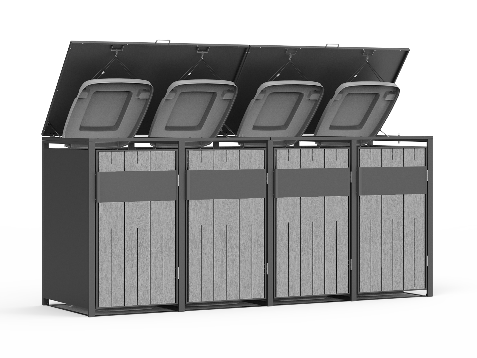 Grey Wood Effect Galvanized Steel Wheelie Bin Cover | Quad