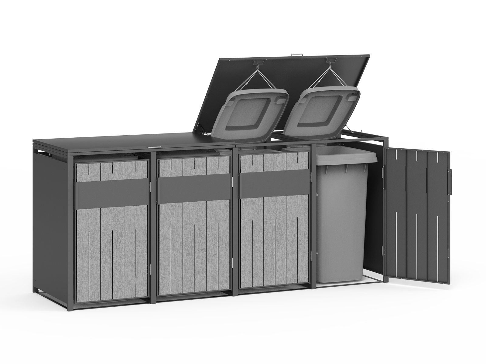 Grey Wood Effect Galvanized Steel Wheelie Bin Cover | Quad