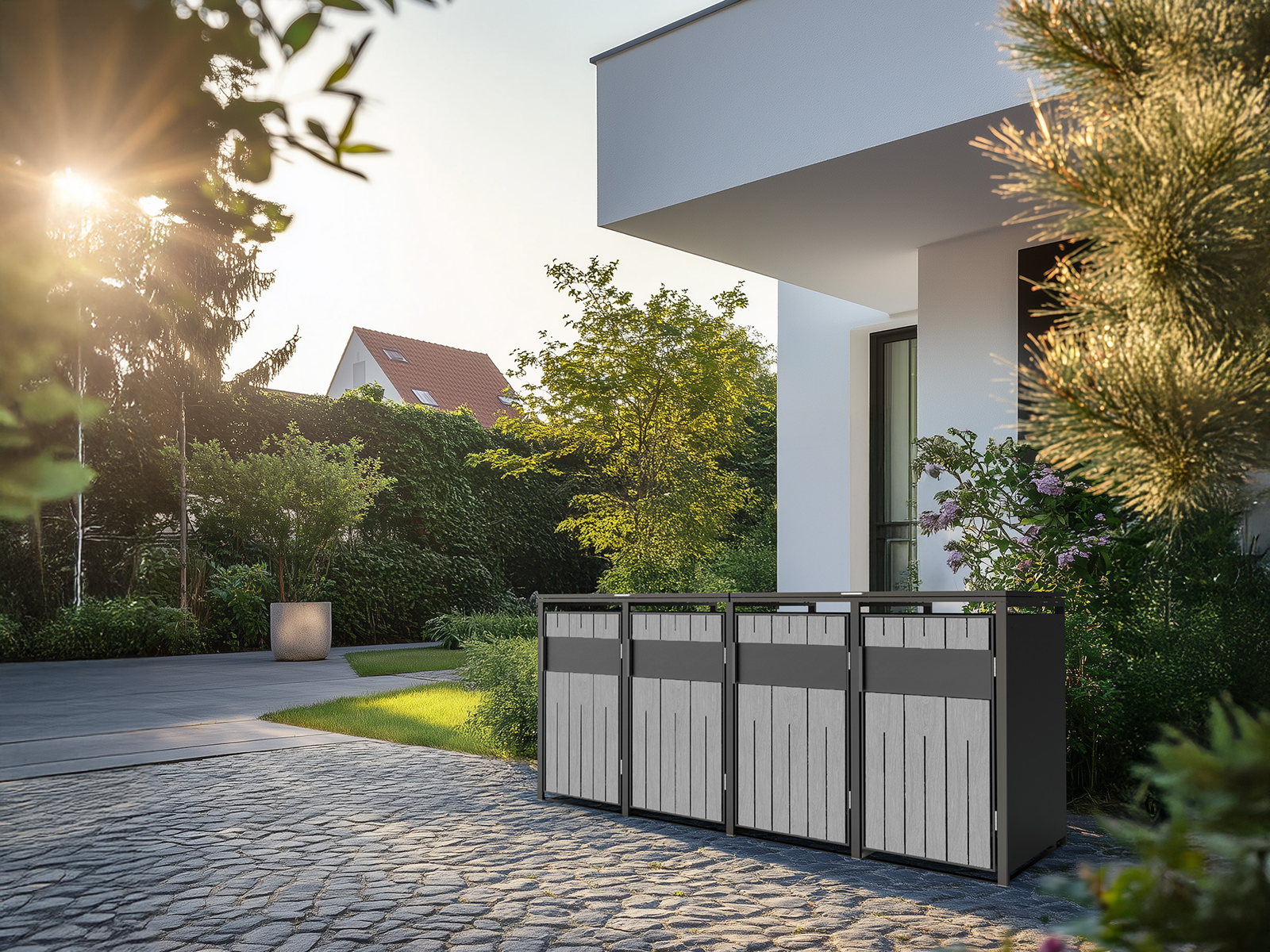 Grey Wood Effect Galvanized Steel Wheelie Bin Cover | Quad