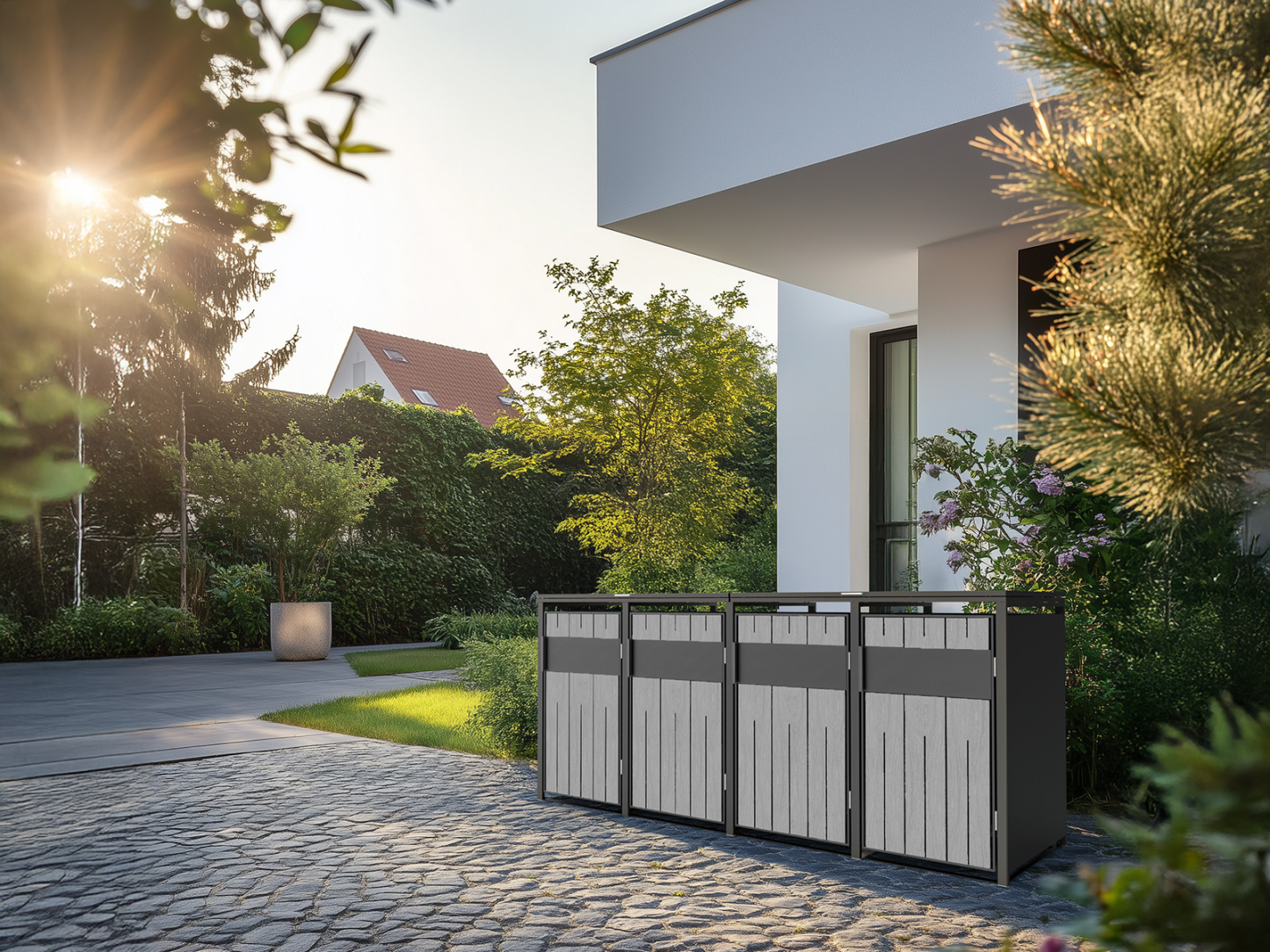 Grey Wood Effect Galvanized Steel Wheelie Bin Cover | Quad