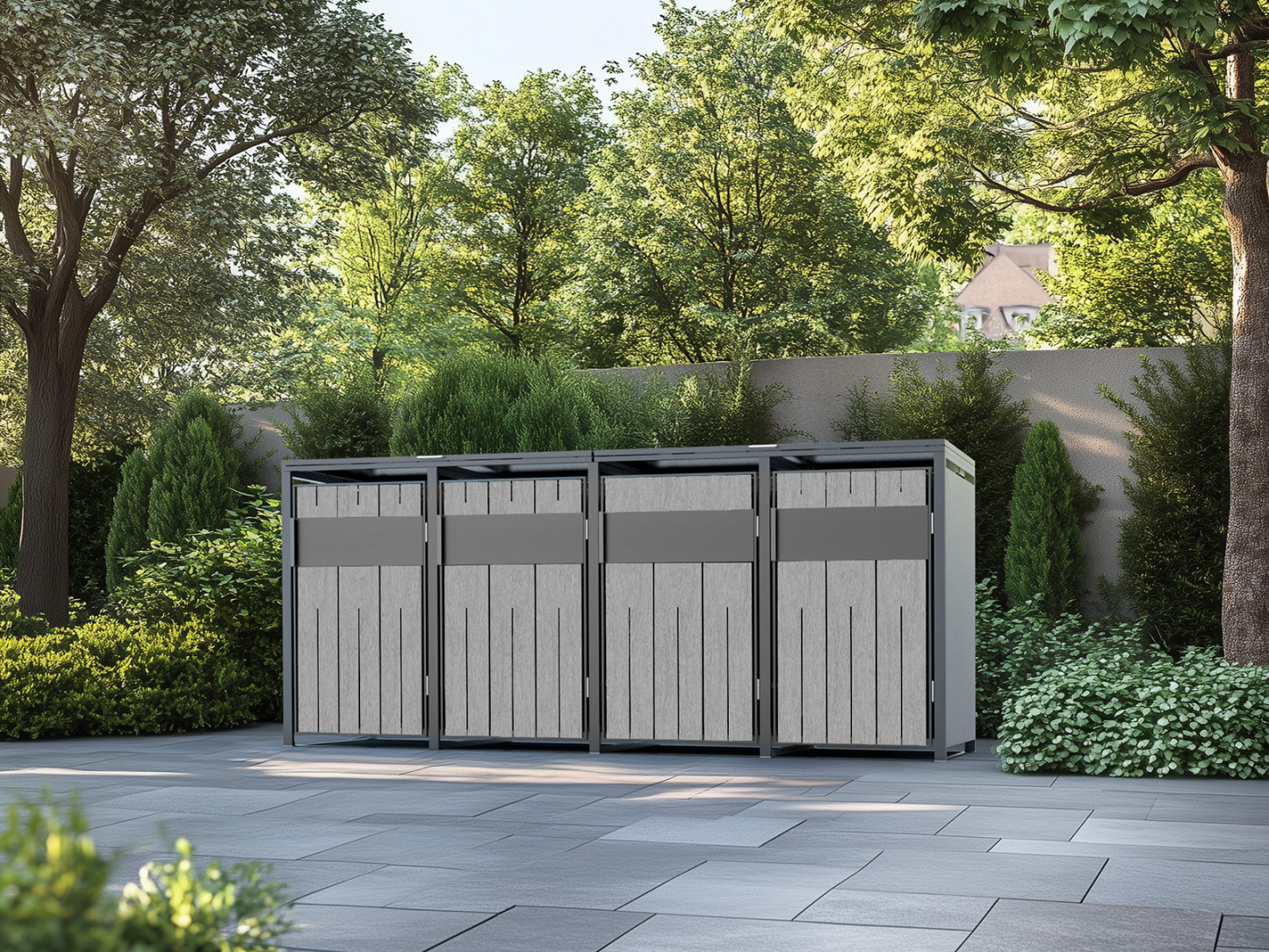 Grey Wood Effect Galvanized Steel Wheelie Bin Cover | Quad