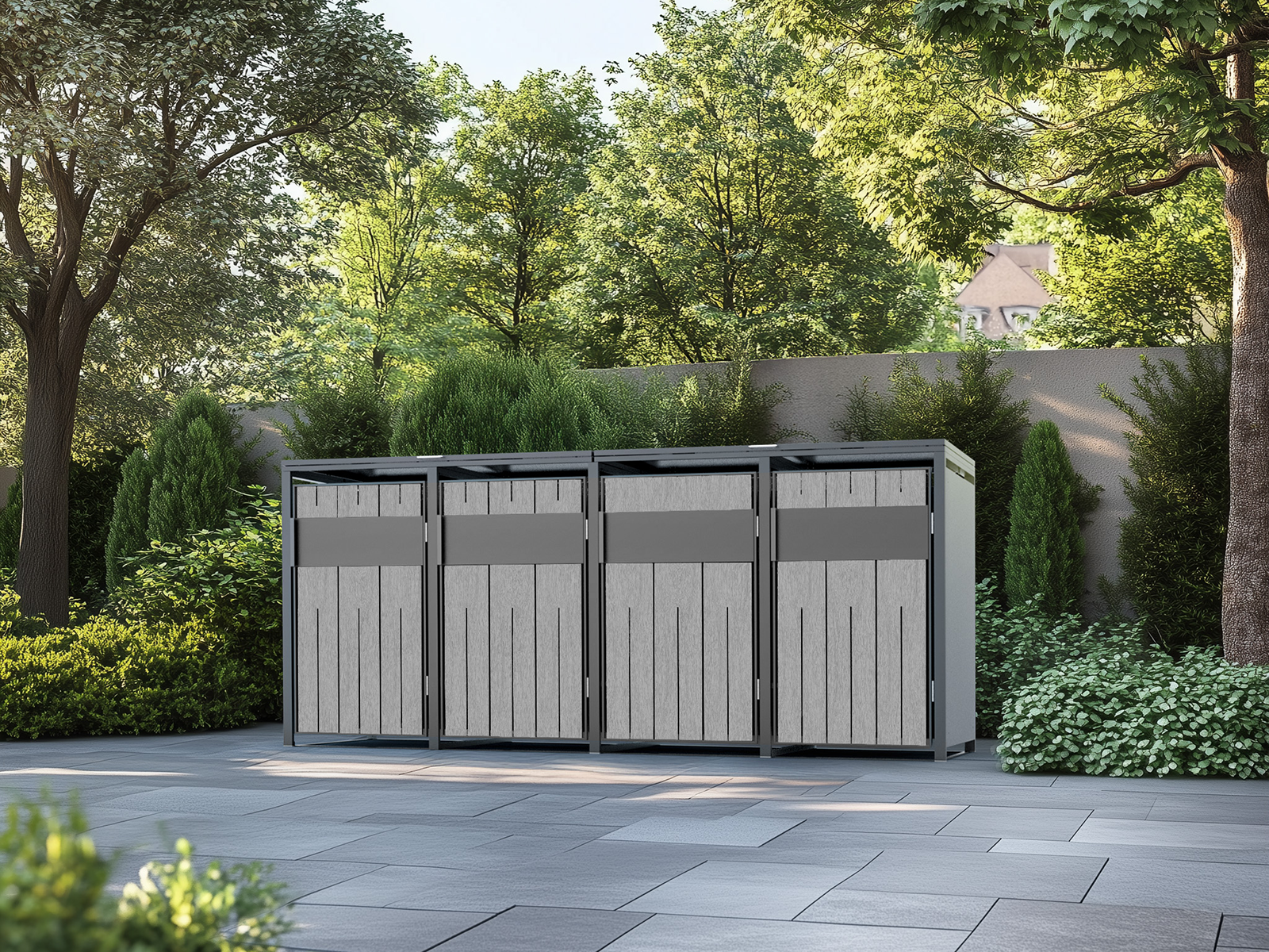 Grey Wood Effect Galvanized Steel Wheelie Bin Cover | Quad