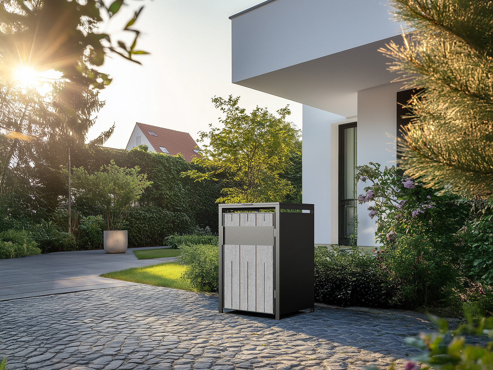 Grey Wood Effect Galvanized Steel Wheelie Bin Cover | Single