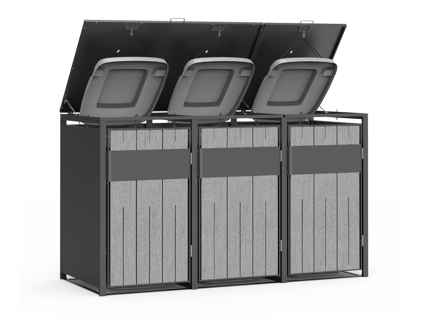 Grey Wood Effect Galvanized Steel Wheelie Bin Cover | Triple