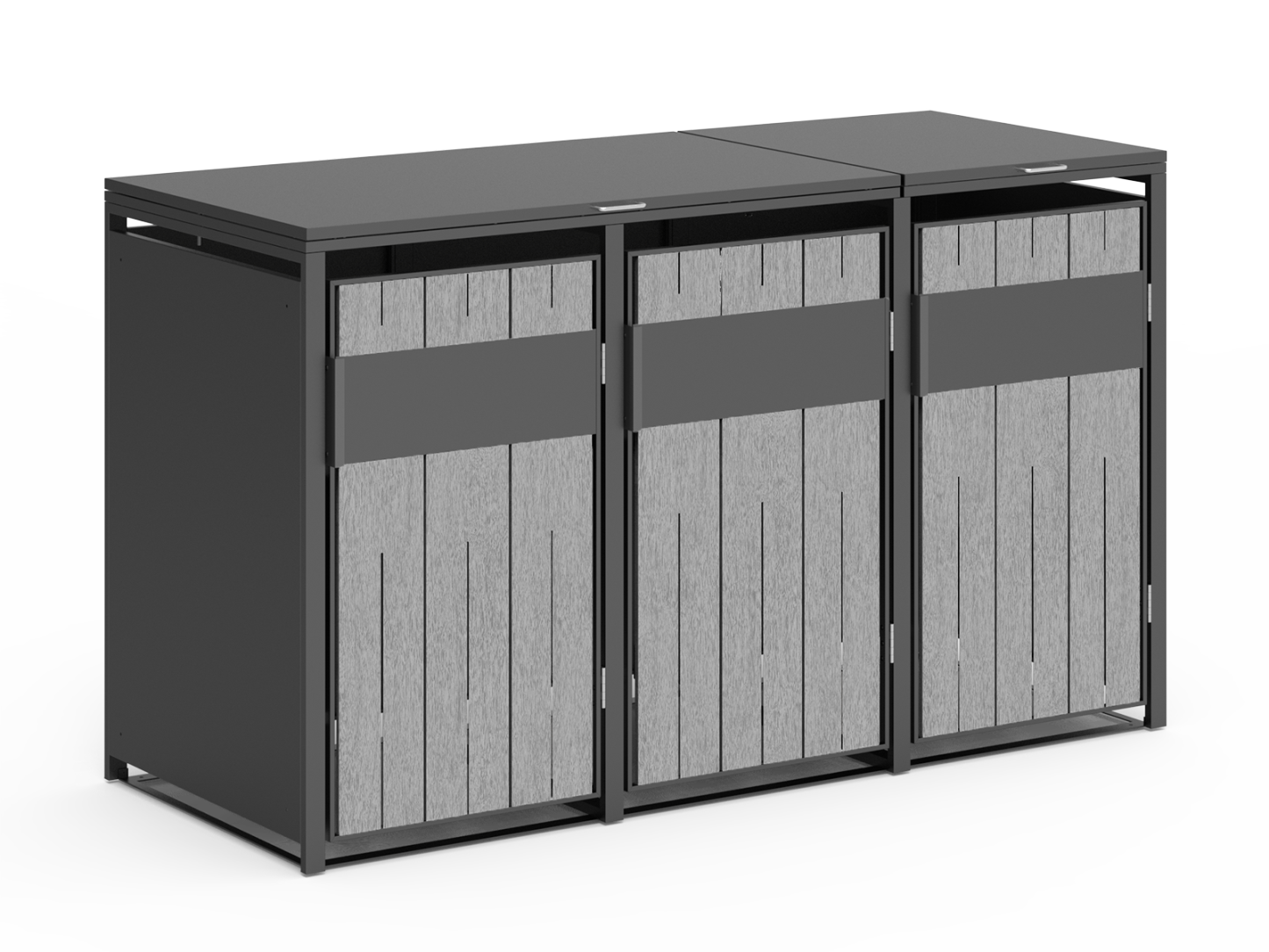 Grey Wood Effect Galvanized Steel Wheelie Bin Cover | Triple